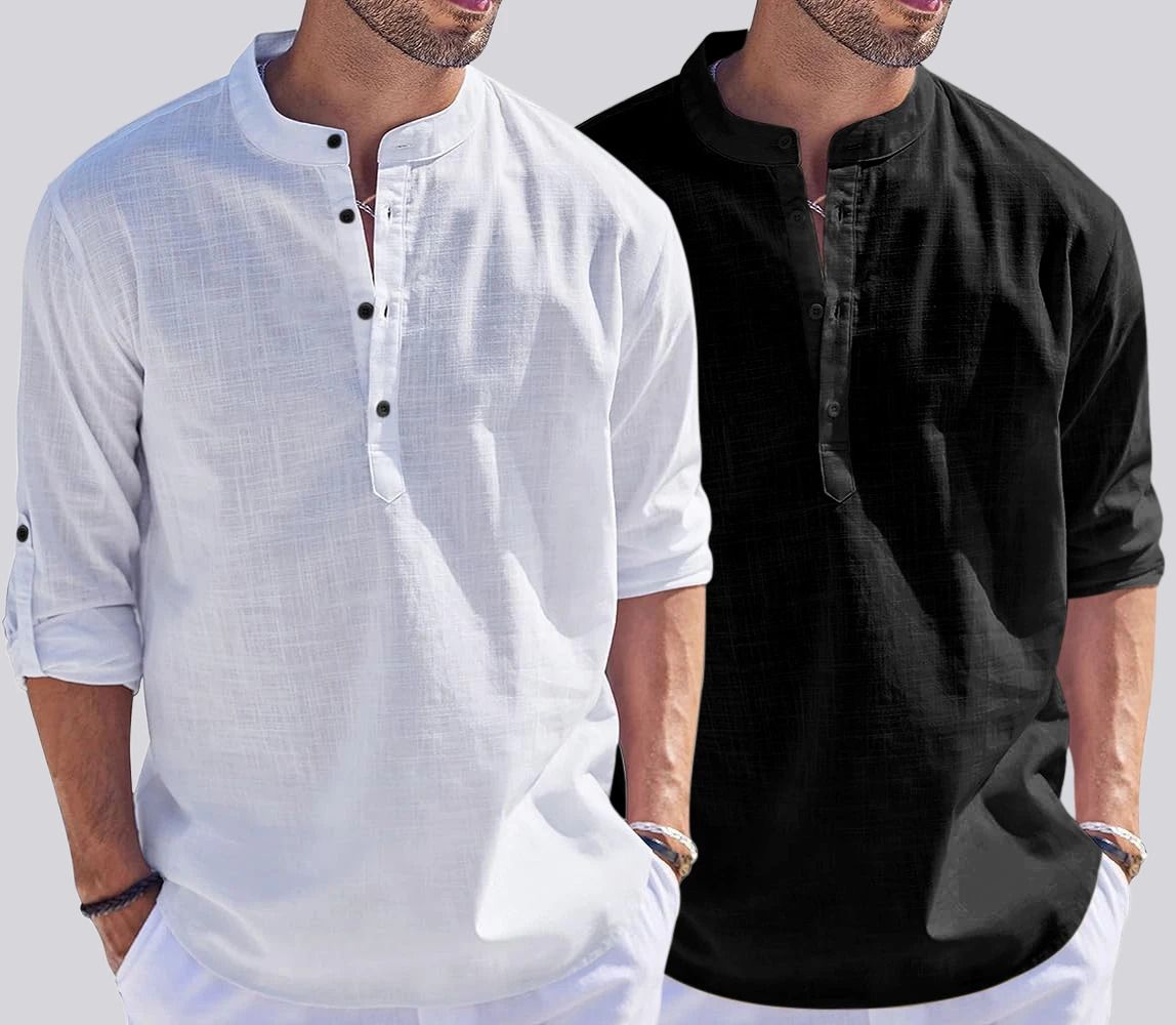 zartha Pack of 2 Men Solid Cotton Blend Straight Kurta-picture-25