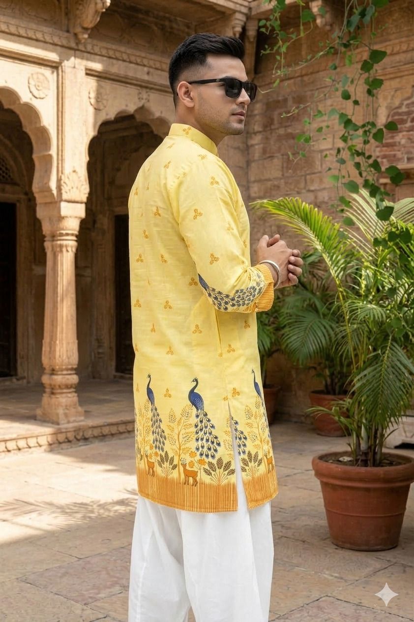 heengashi Printed, Floral Print, Animal Print Cotton Blend Straight Kurta for Men-picture-43