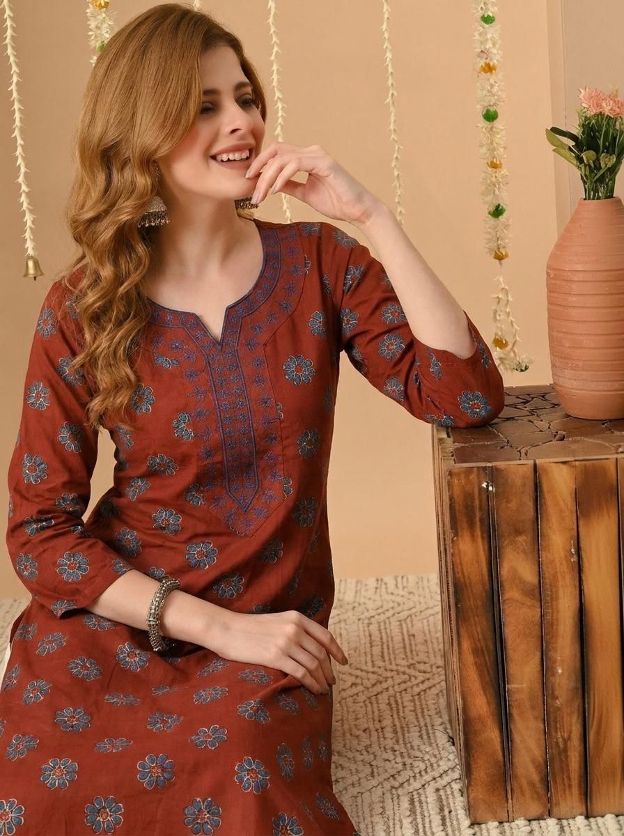 surhi Embroidered Pure Cotton Straight Kurta for Women-picture-2