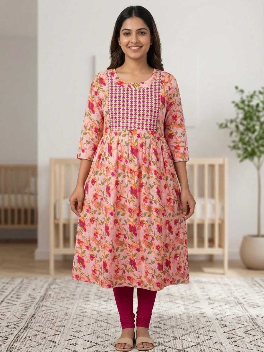 parthservices Floral Print Cotton Rayon Flared Kurta for Women-picture-45