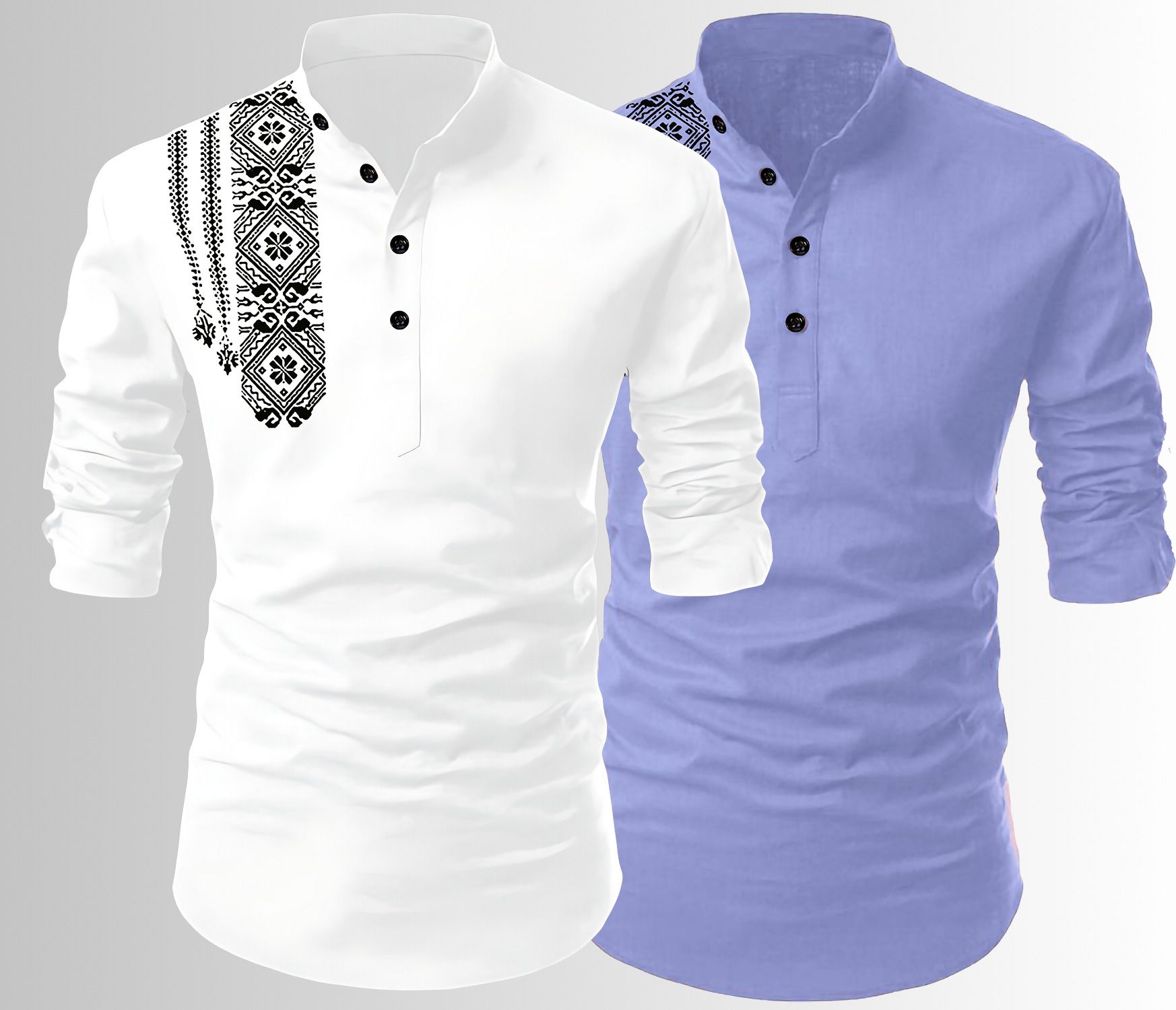 fashion marts Pack of 2 Embroidered Cotton Blend Straight Kurta for Men-picture-24