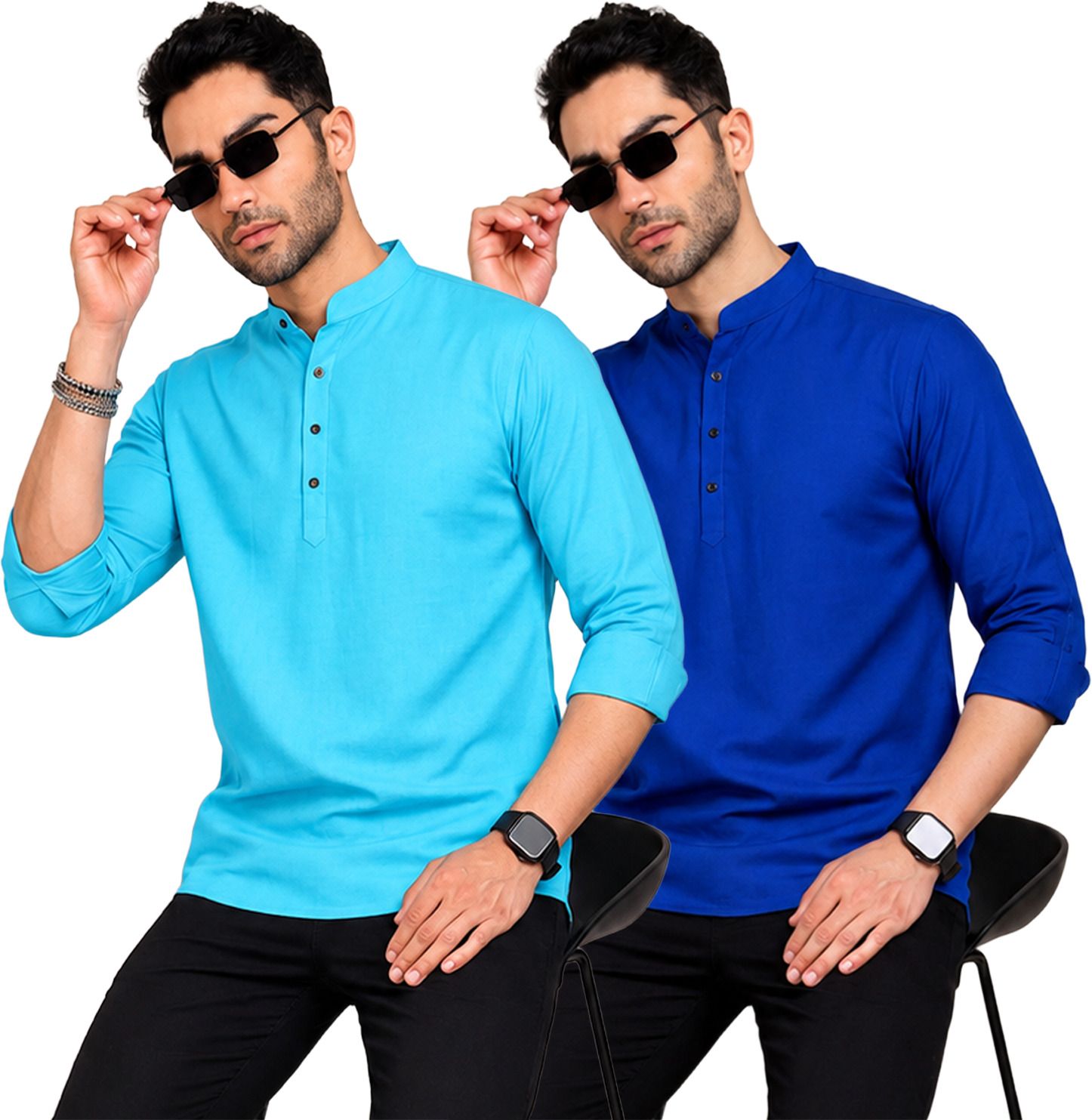 fashion marts Pack of 2 Self Design Cotton Blend Straight Kurta for Men-picture-28