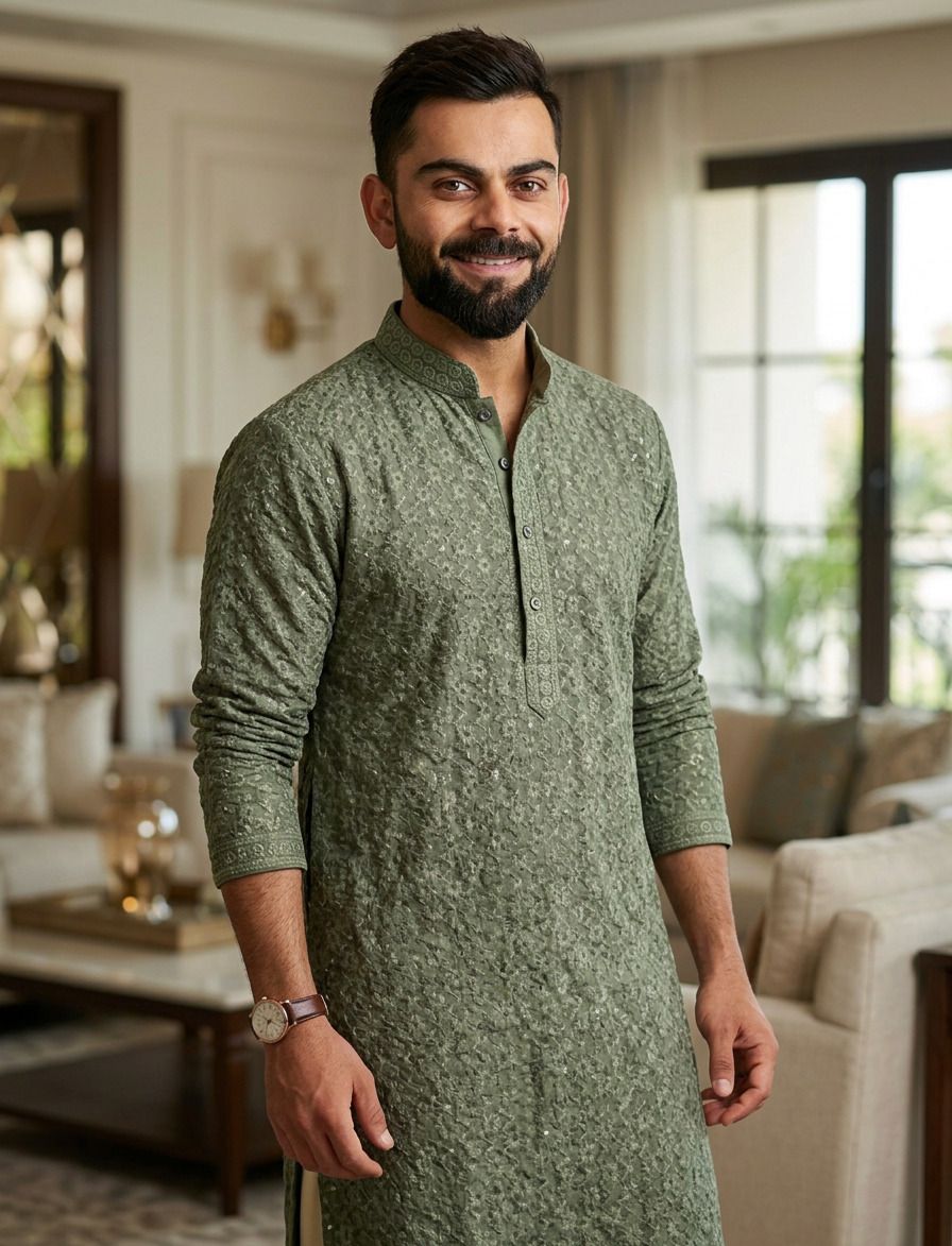 triguna Chikan Embroidery Viscose Rayon Straight Kurta for Men-picture-21