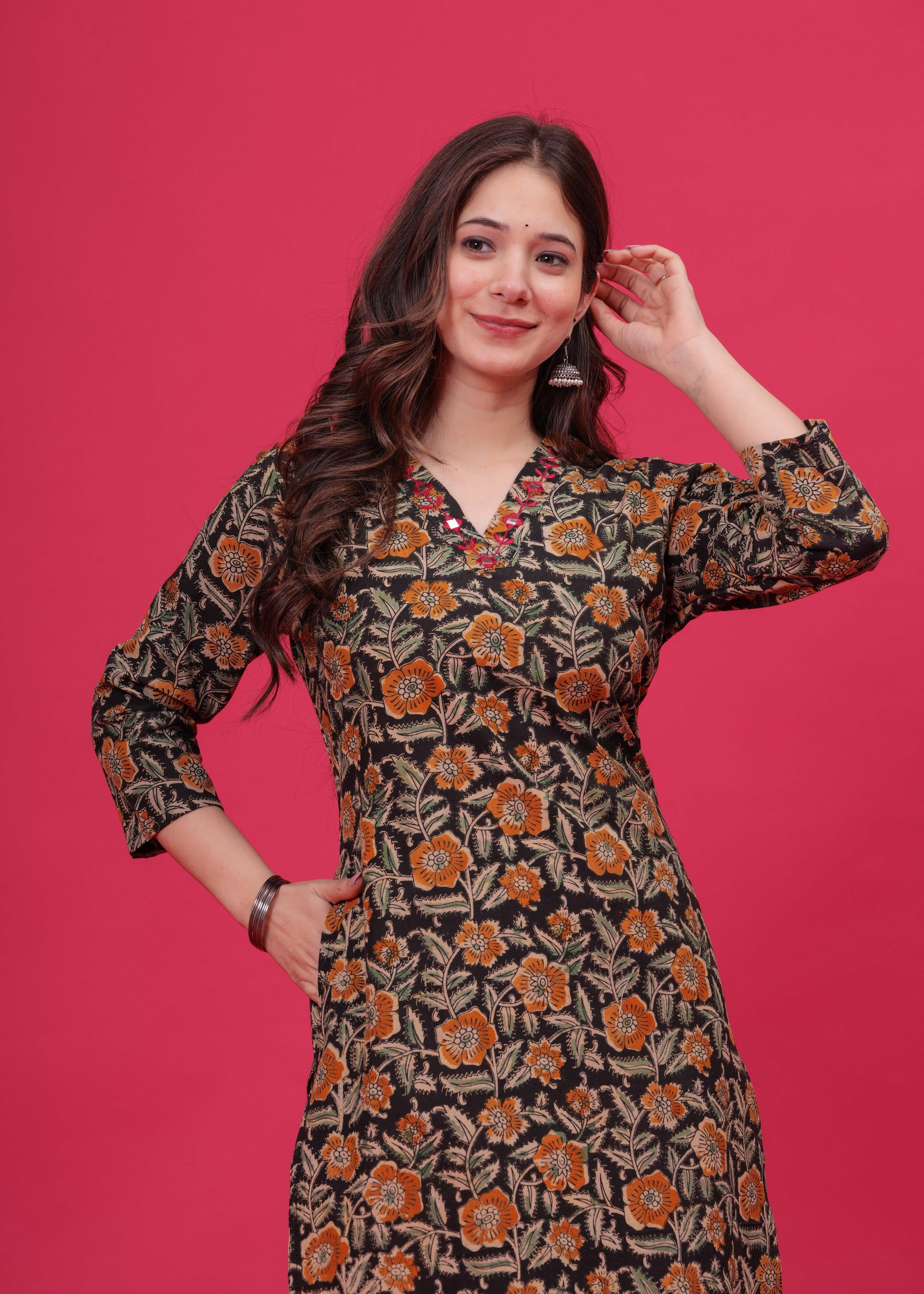Women Kalamkari Pure Cotton Straight Kurta