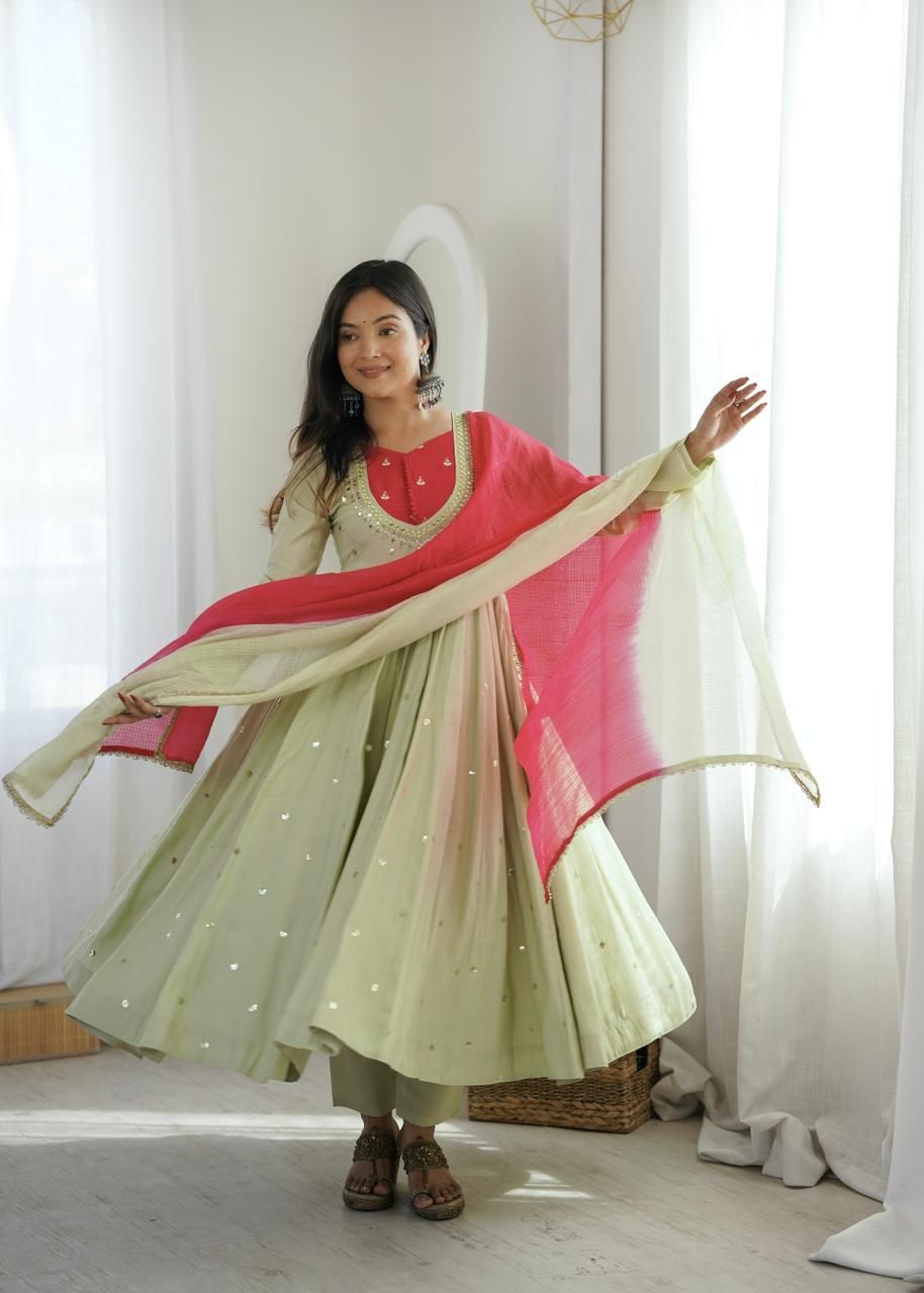 vastrabazaar Embroidered Silk Blend Anarkali Kurta for Women With Attached Dupatta-picture-28