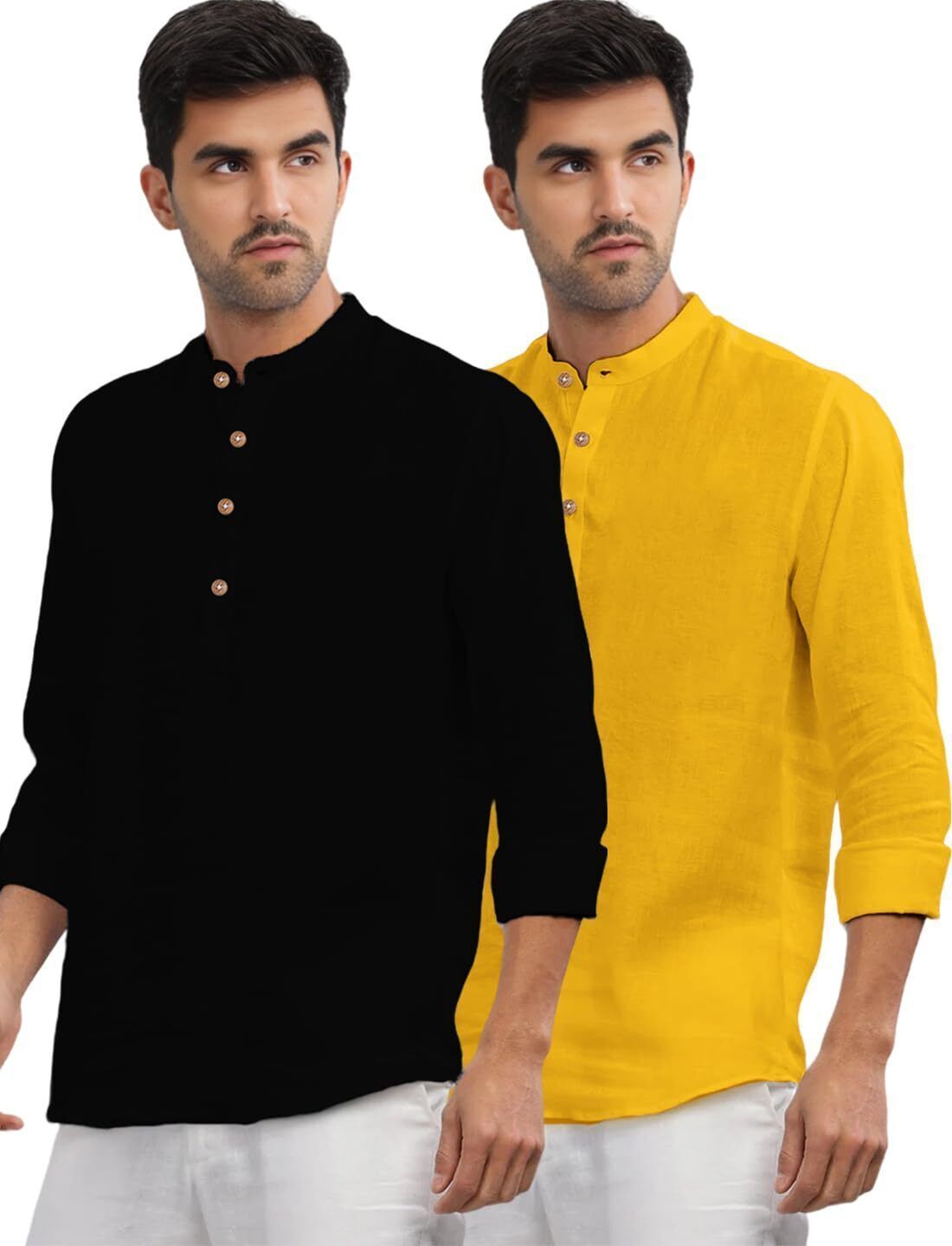 amritenterprise Pack of 2 Solid Pure Cotton Straight Kurta for Men-picture-30