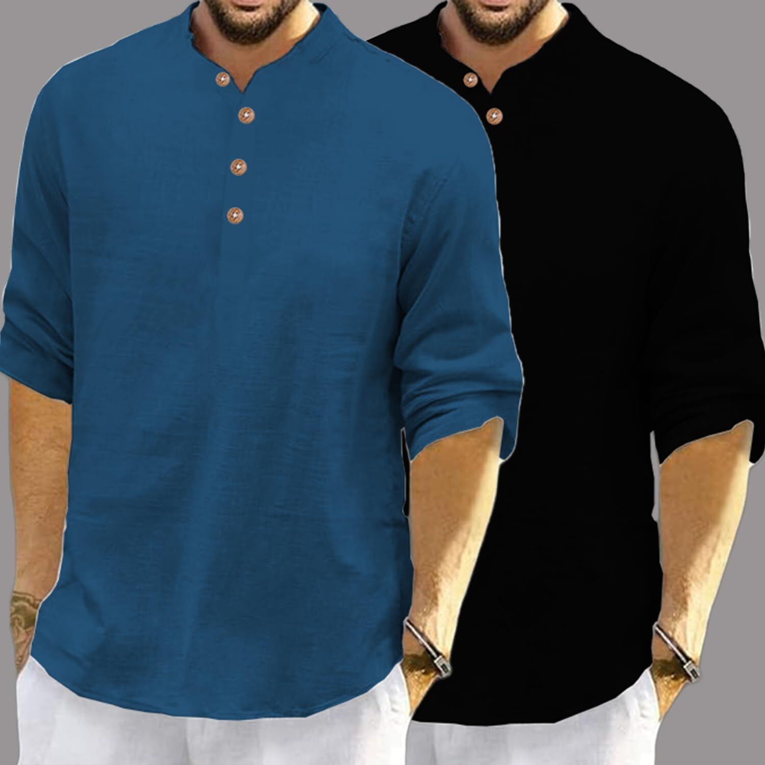 edinswoifs trend Pack of 2 Solid Cotton Blend Straight Kurta for Men-picture-10