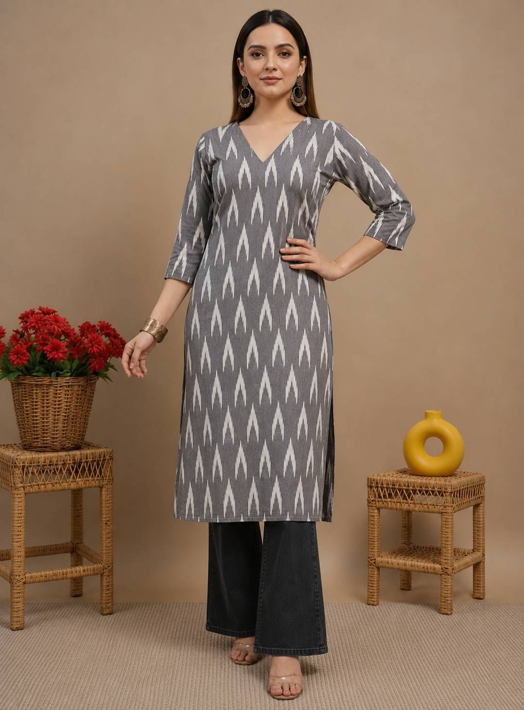inweave Printed Pure Cotton Straight Kurta for Women-picture-2