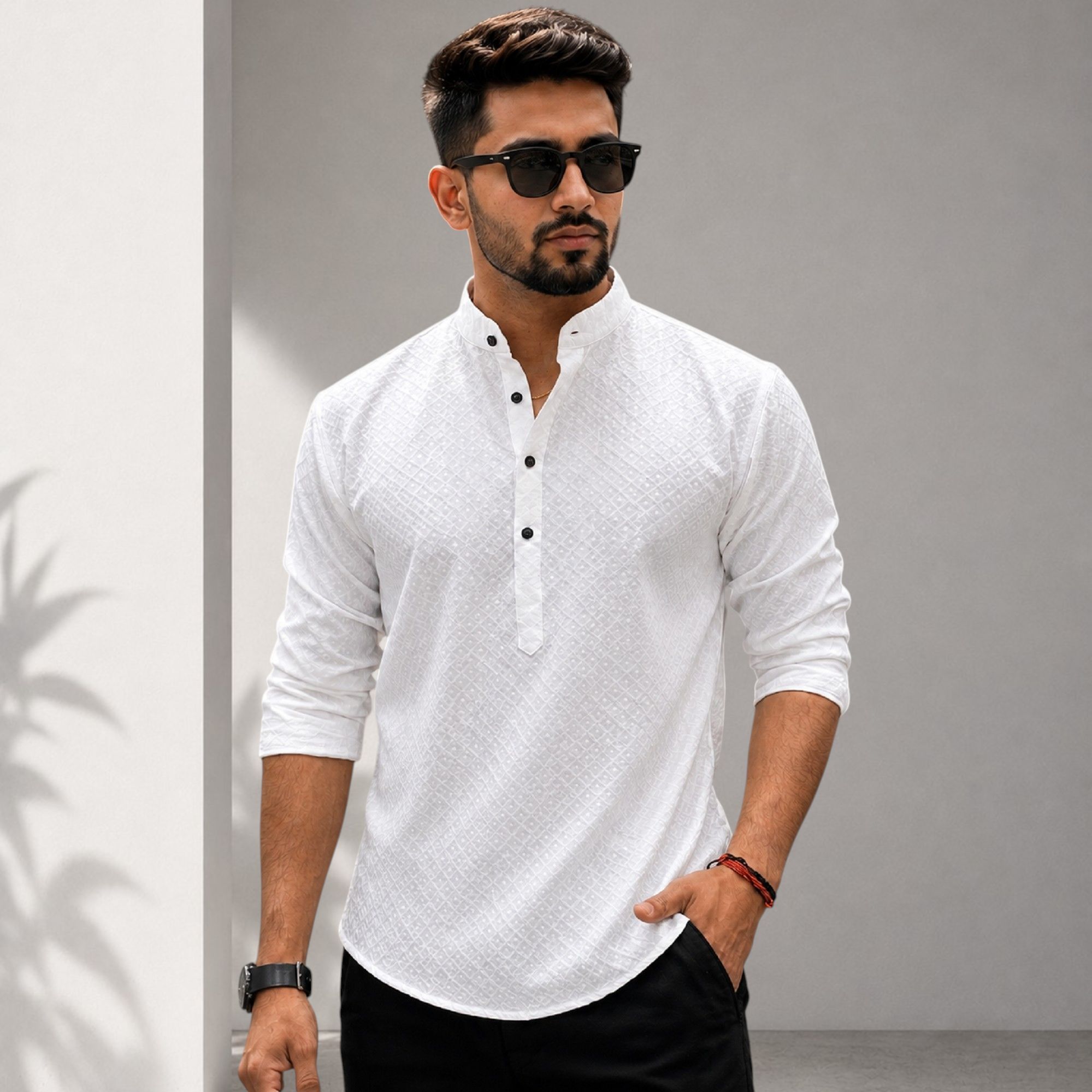shoolin Self Design Cotton Blend Straight Kurta for Men-picture-14