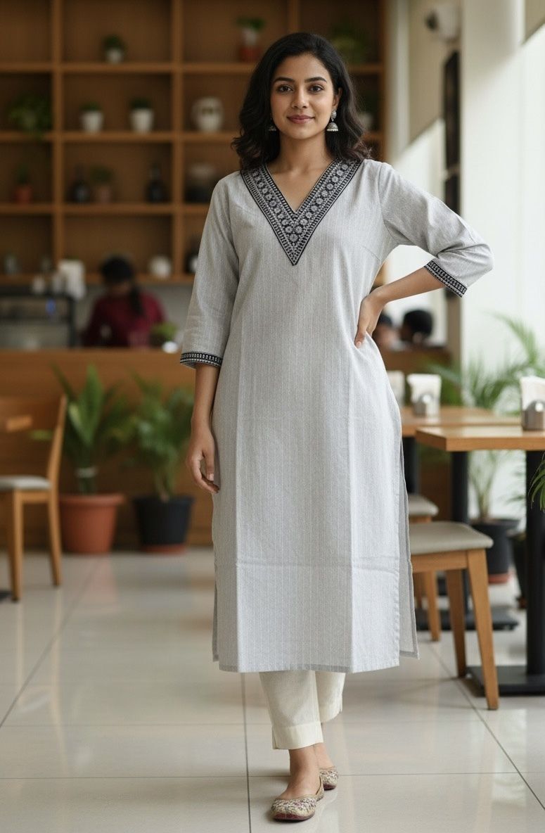 classystreet Women Embroidered, Striped Cotton Blend Straight Kurta-picture-21