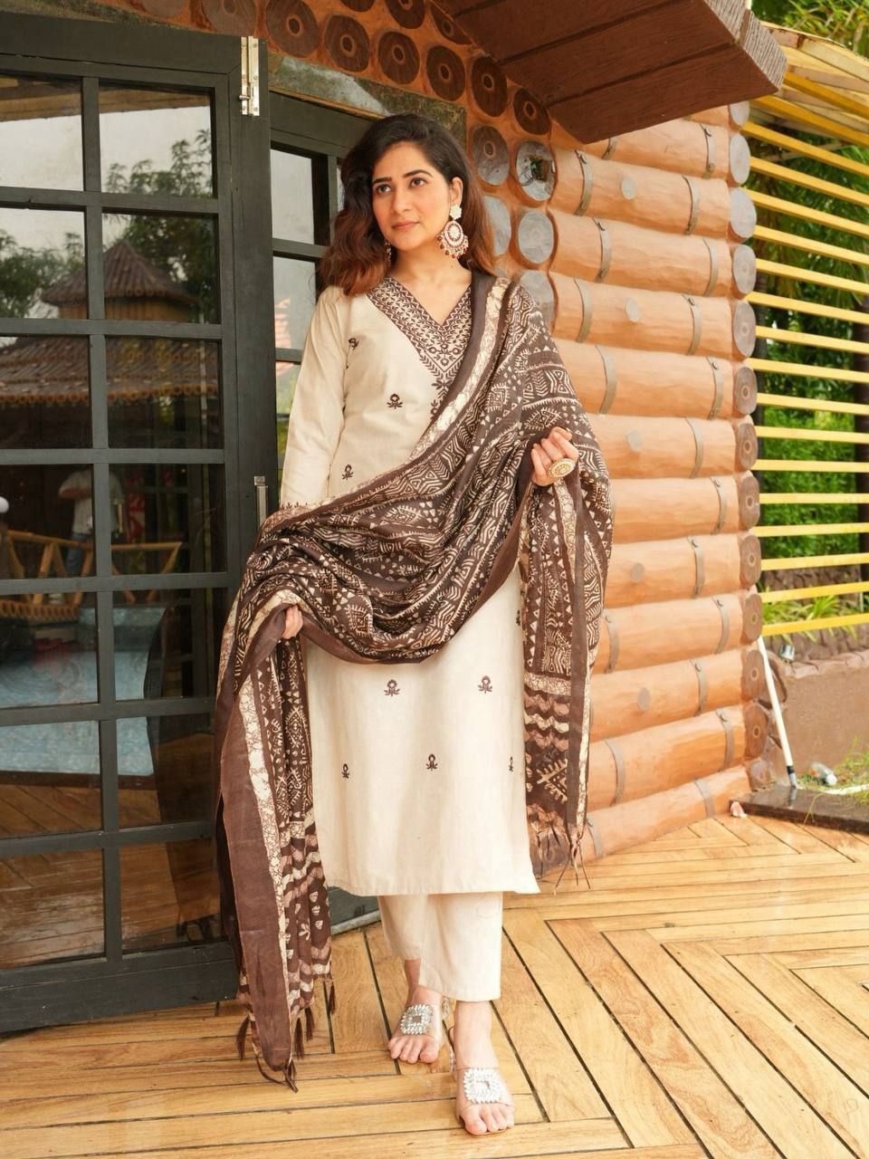 zasvo Women Embroidered, Printed Khadi Cotton Straight Kurta With Attached Dupatta-picture-28