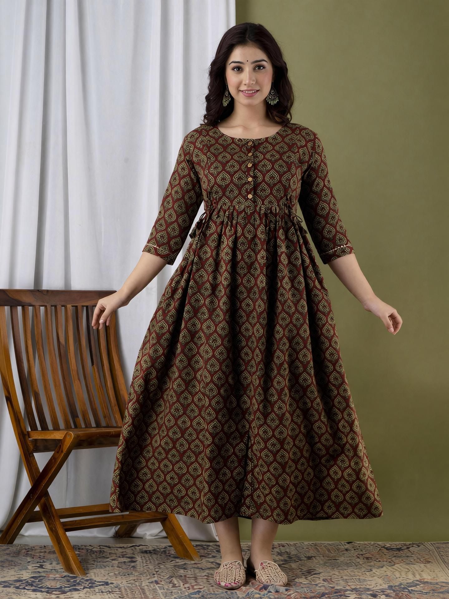 madfury Printed Pure Cotton Stitched Anarkali Gown-picture-10