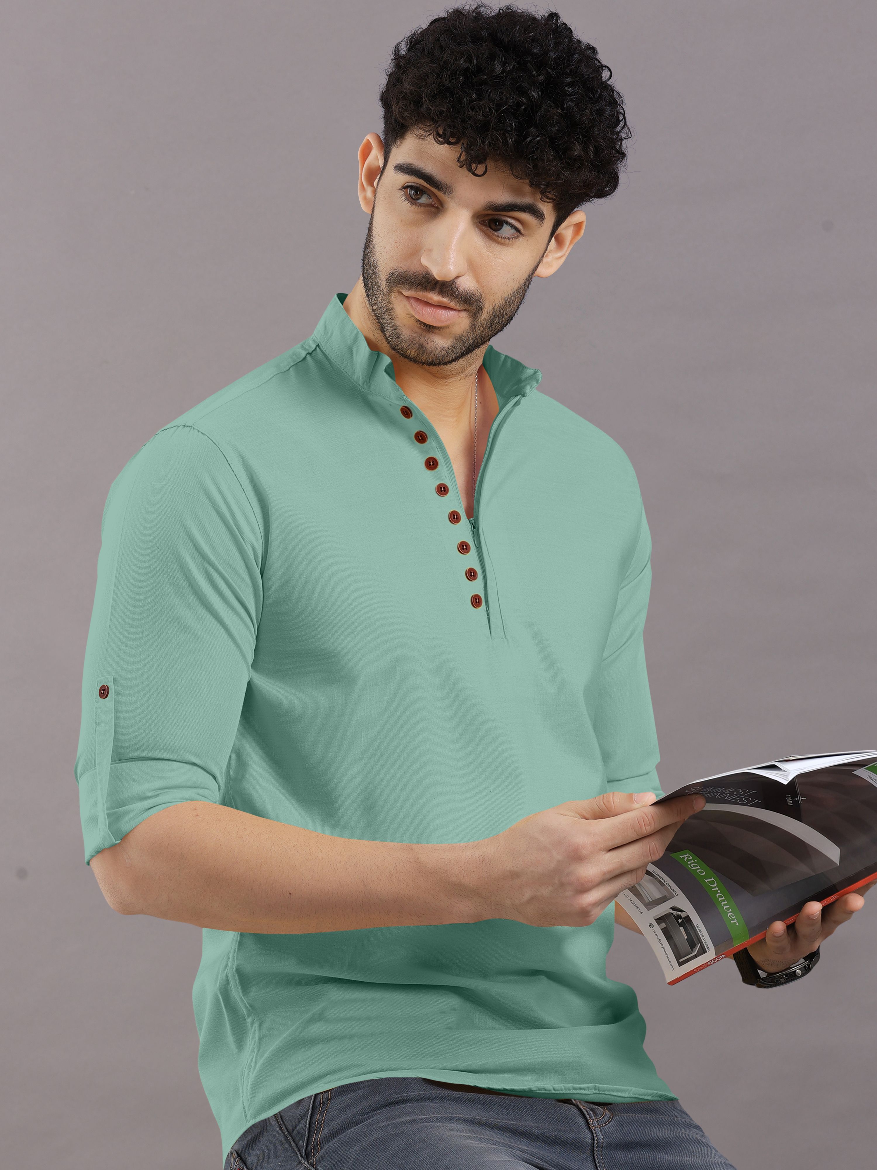 vtexx Men Solid Cotton Blend Straight Kurta-picture-22