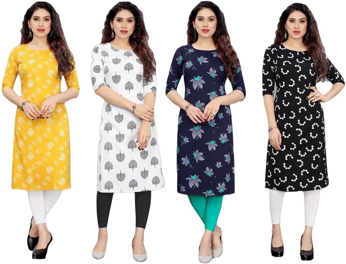 Pack of 4 Printed Crepe Straight Kurta for Women-image-10