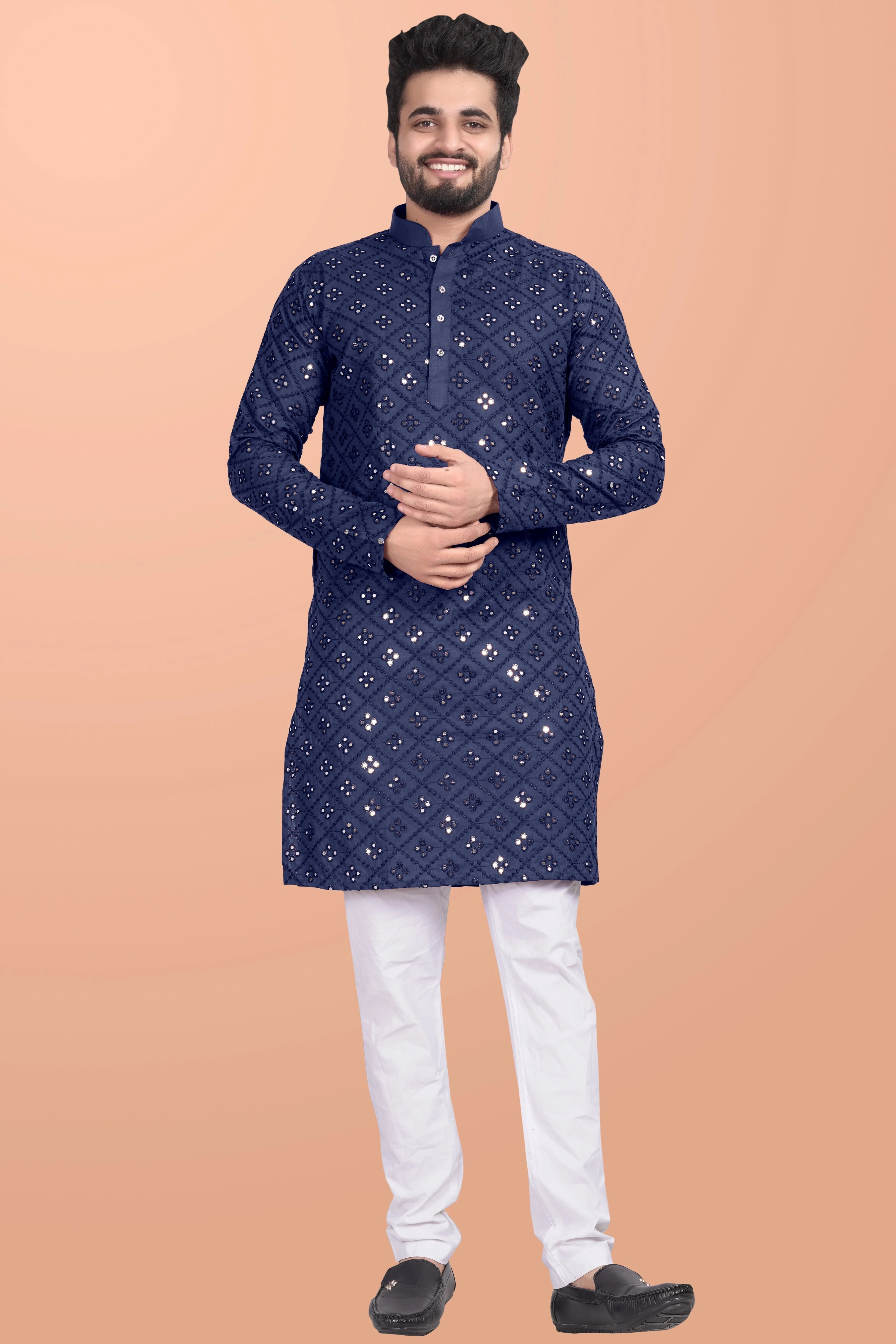 Men Embroidered Cotton Blend Straight Kurta