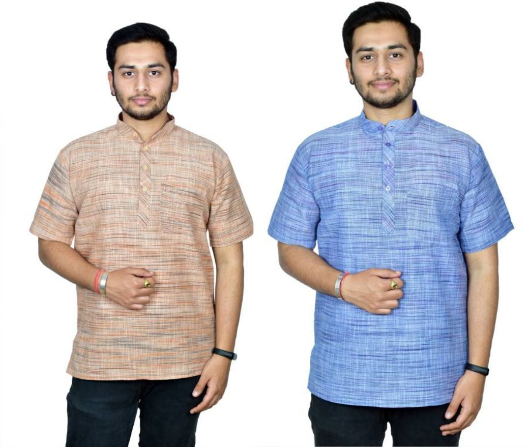 Pack of 2 Men Self Design Khadi Cotton Straight Kurta-image-45
