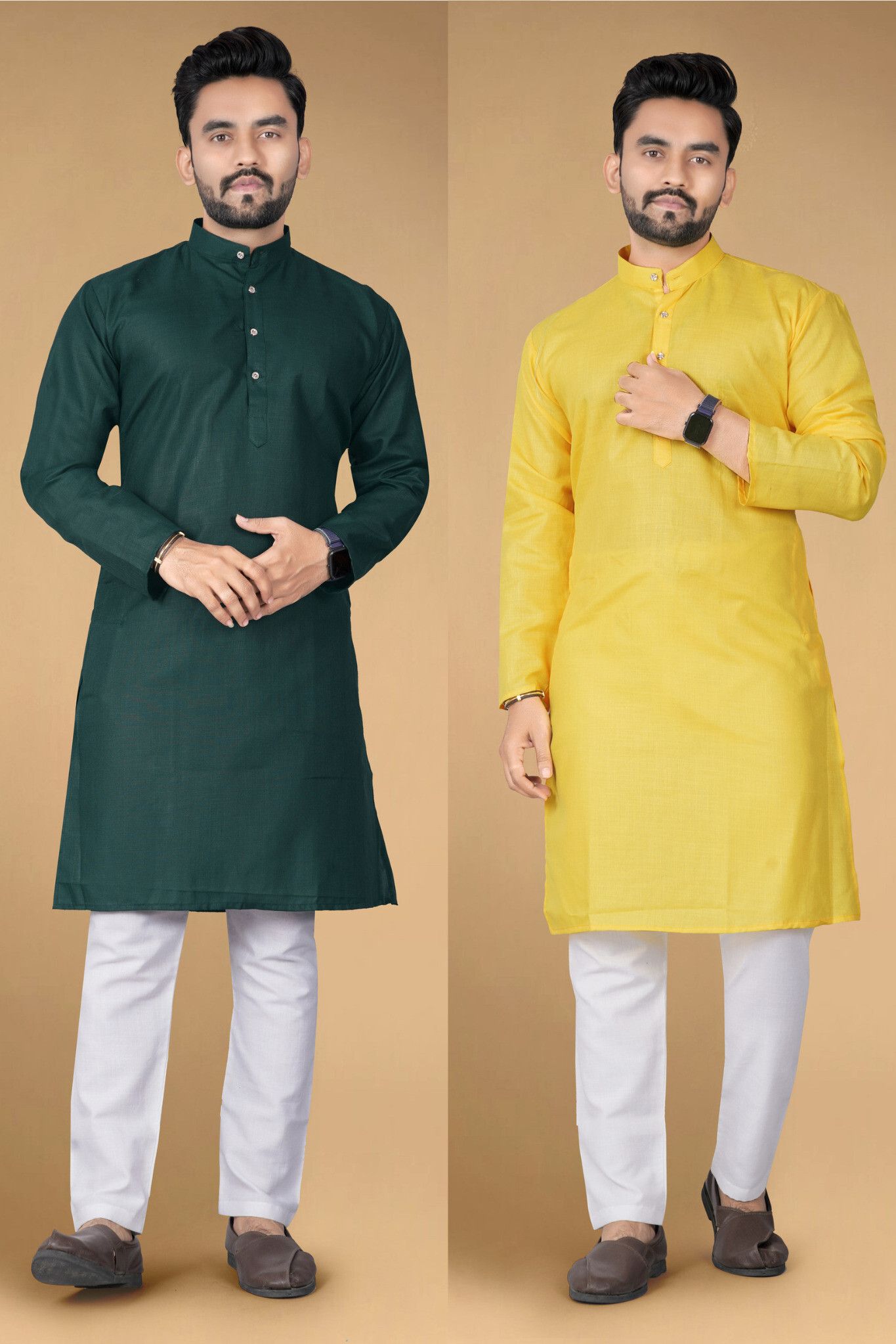lyplo Pack of 2 Men Solid Cotton Blend Straight Kurta-picture-21