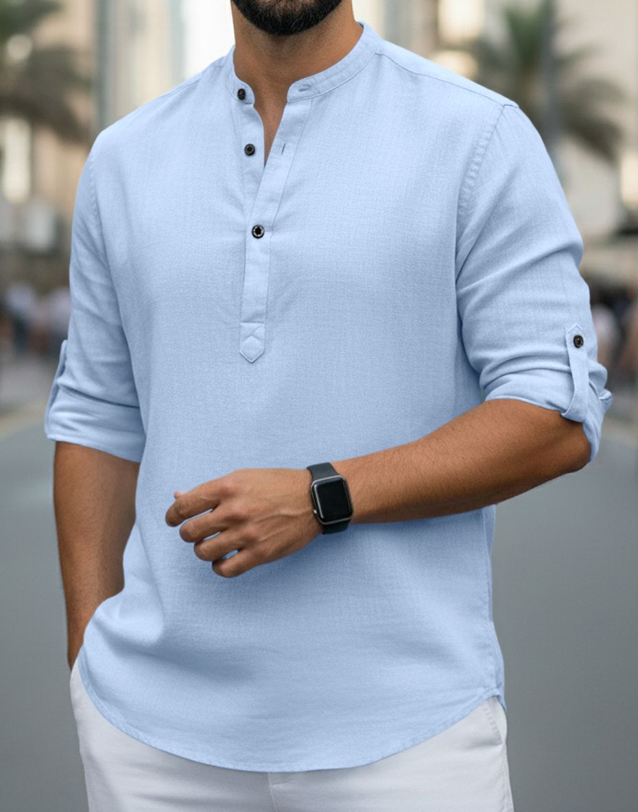 zartha Solid Cotton Blend Straight Kurta for Men-picture-18