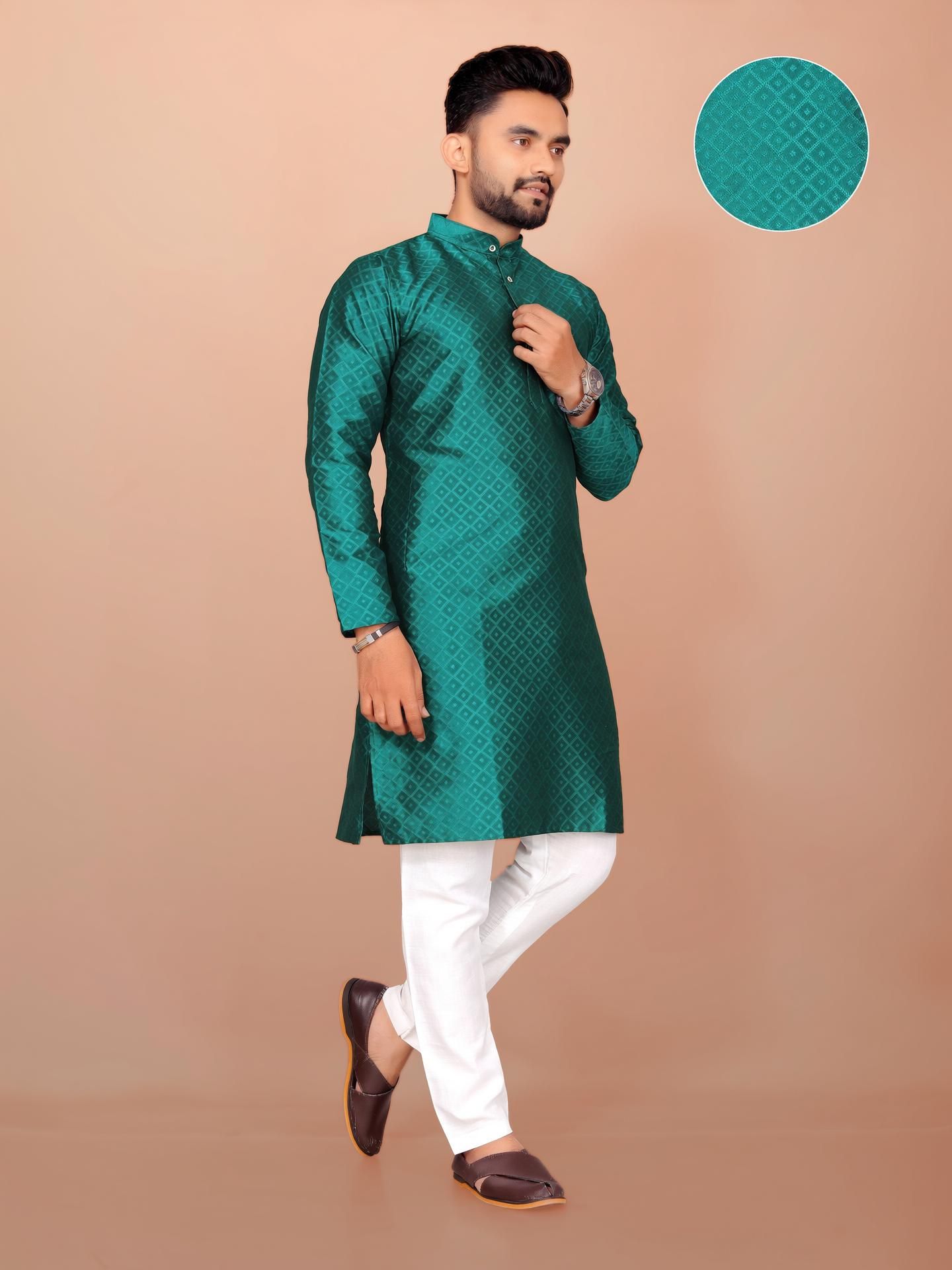 Men Jacquard Kurta Pyjama Set-image-15