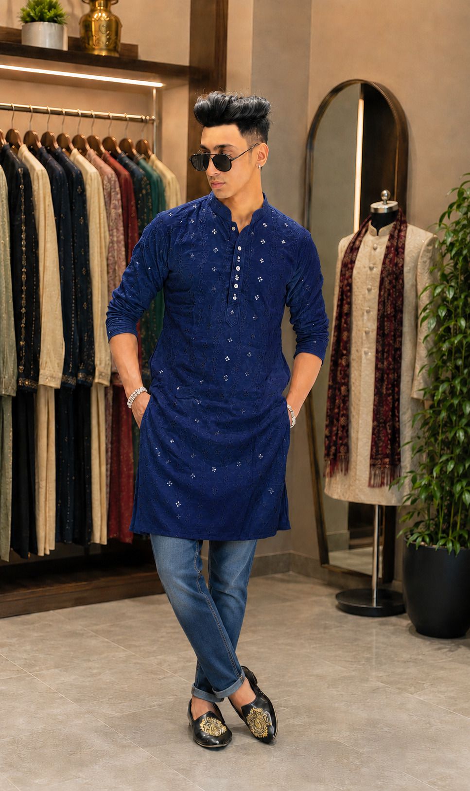 Men Embellished Cotton Blend A-line Kurta-image-14