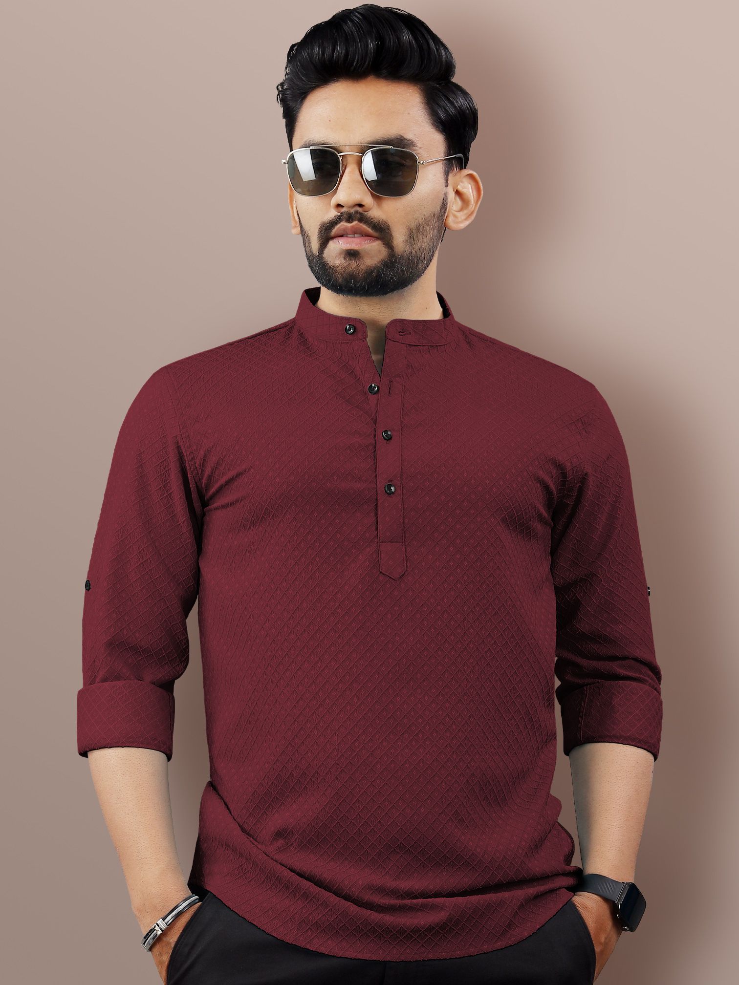 Men Self Design Jacquard Straight Kurta