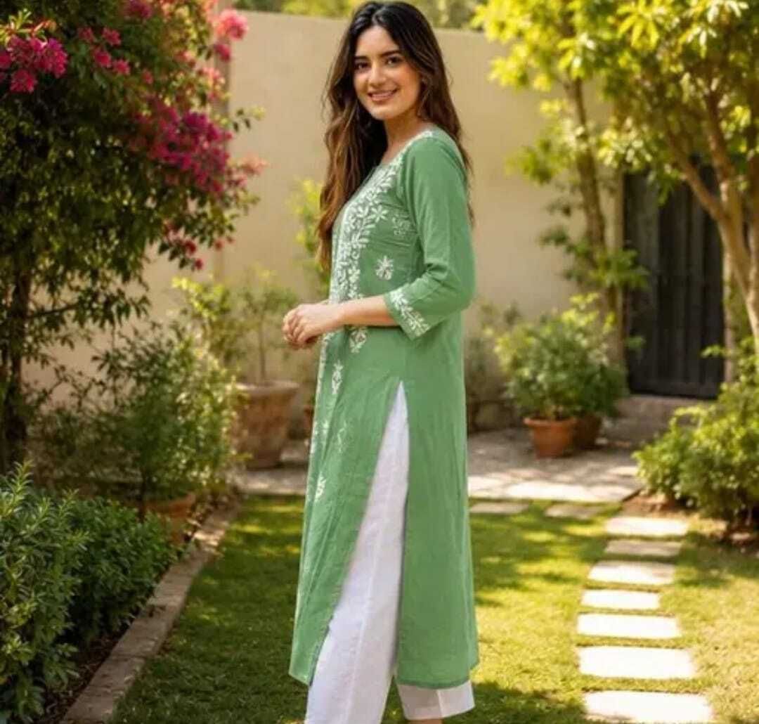 Chikan Embroidery Cotton Blend Straight Kurta for Women-image-14