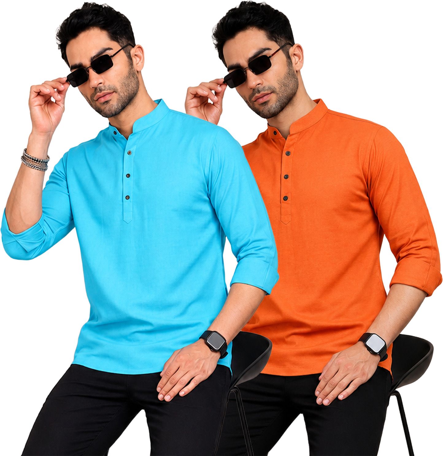 fashion marts Pack of 2 Self Design Cotton Blend Straight Kurta for Men-picture-36