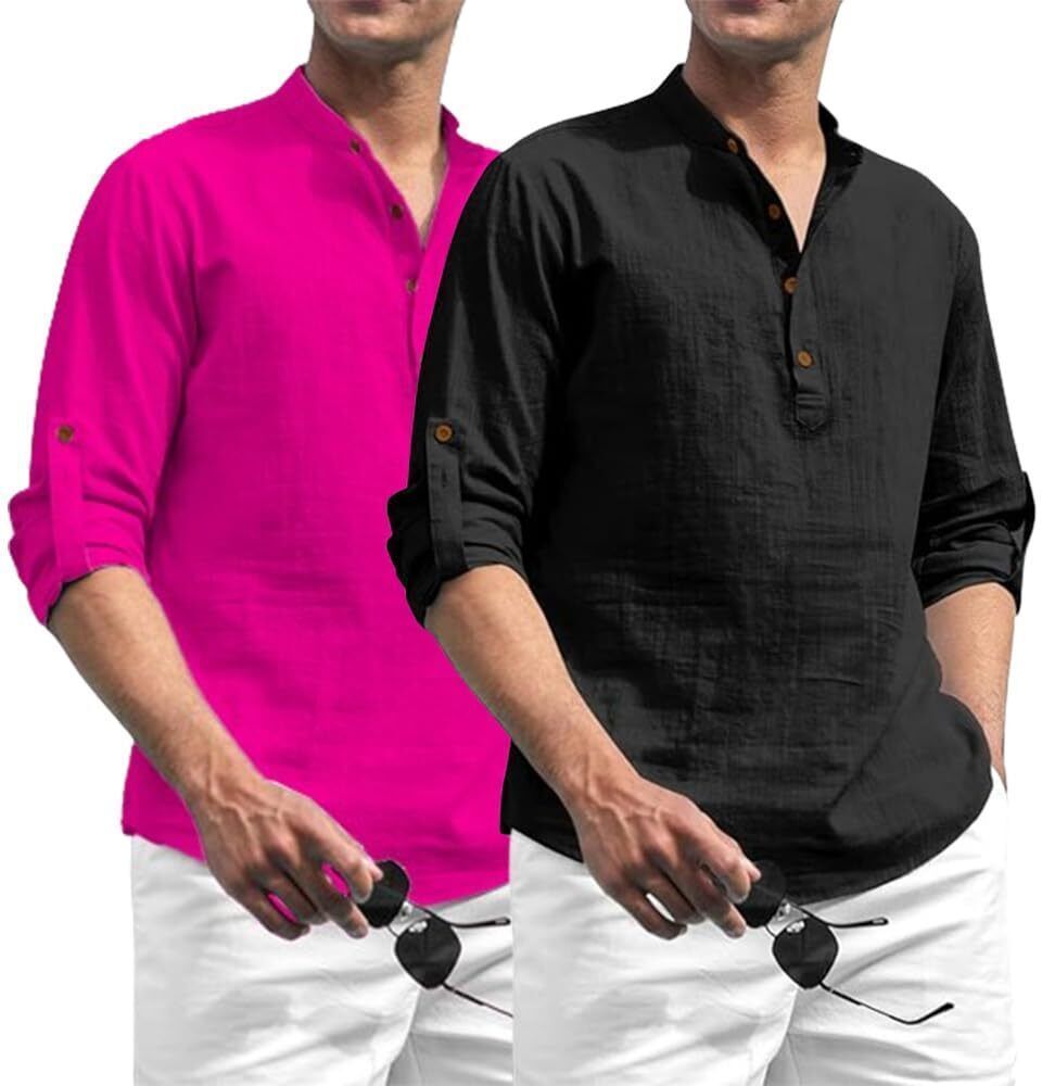amritenterprise Pack of 2 Solid Pure Cotton Straight Kurta for Men-picture-32