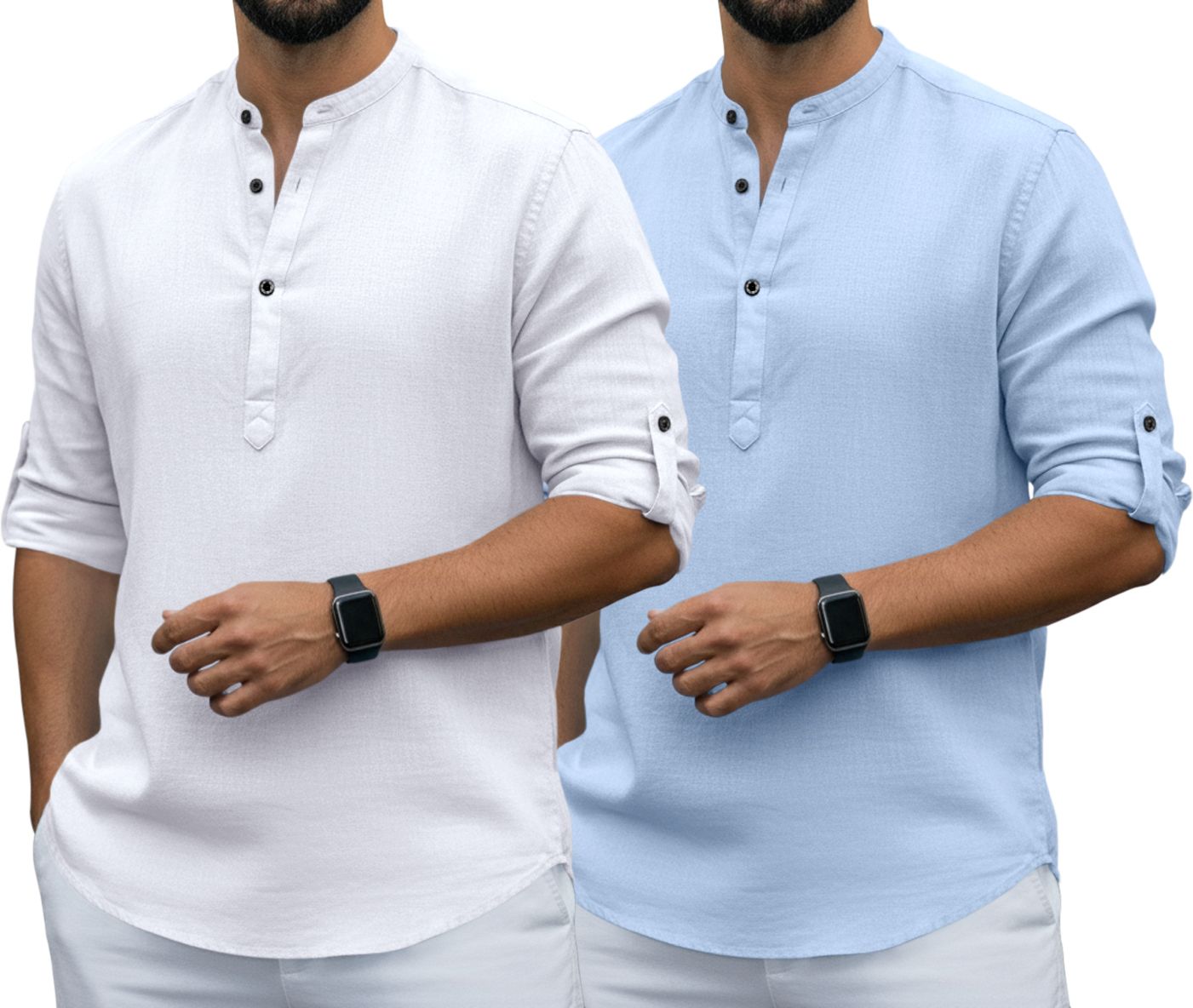Pack of 2 Solid Cotton Blend Straight Kurta for Men-image-29