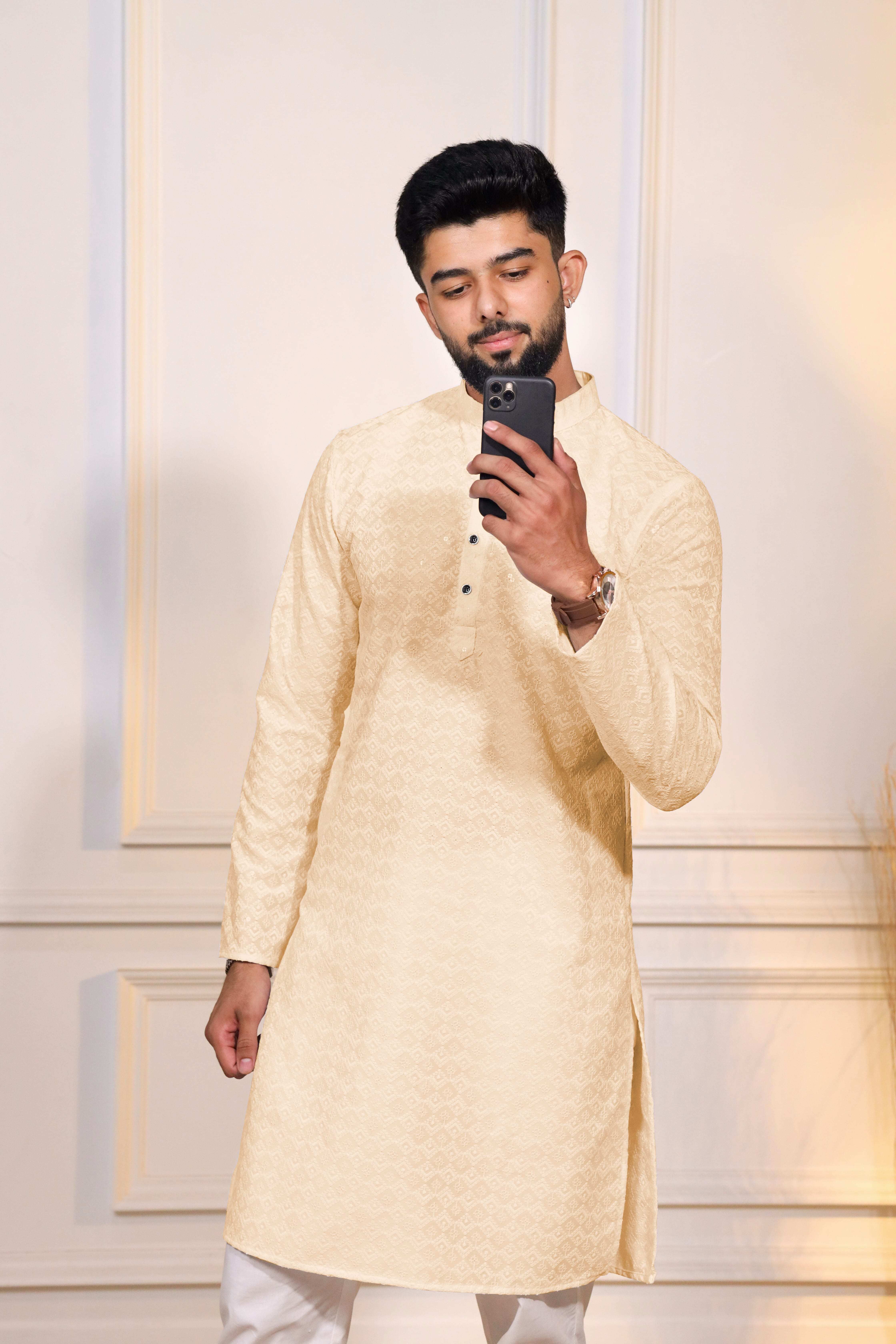 koshin Men Paisley, Embroidered Cotton Blend Straight Kurta-picture-39