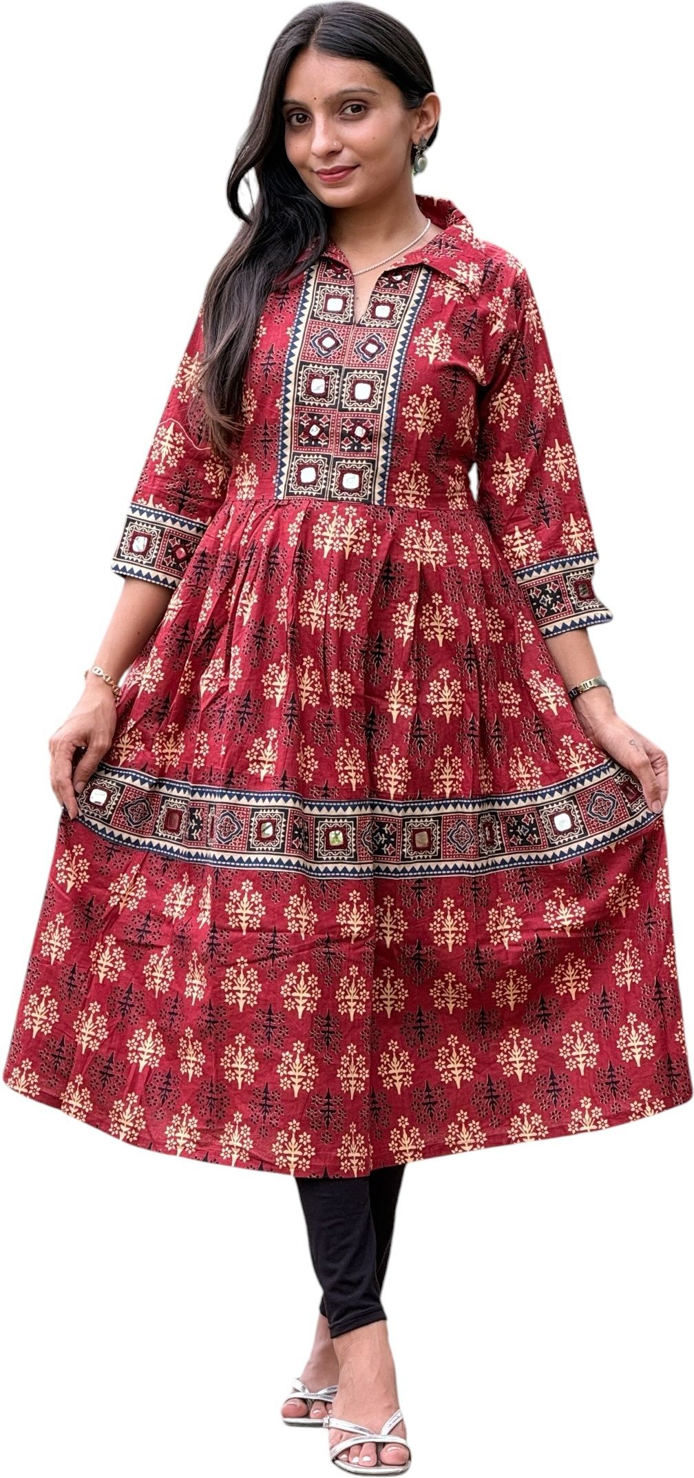 tavan Printed, Paisley, Embroidered Cotton Rayon Anarkali Kurta for Women-picture-36