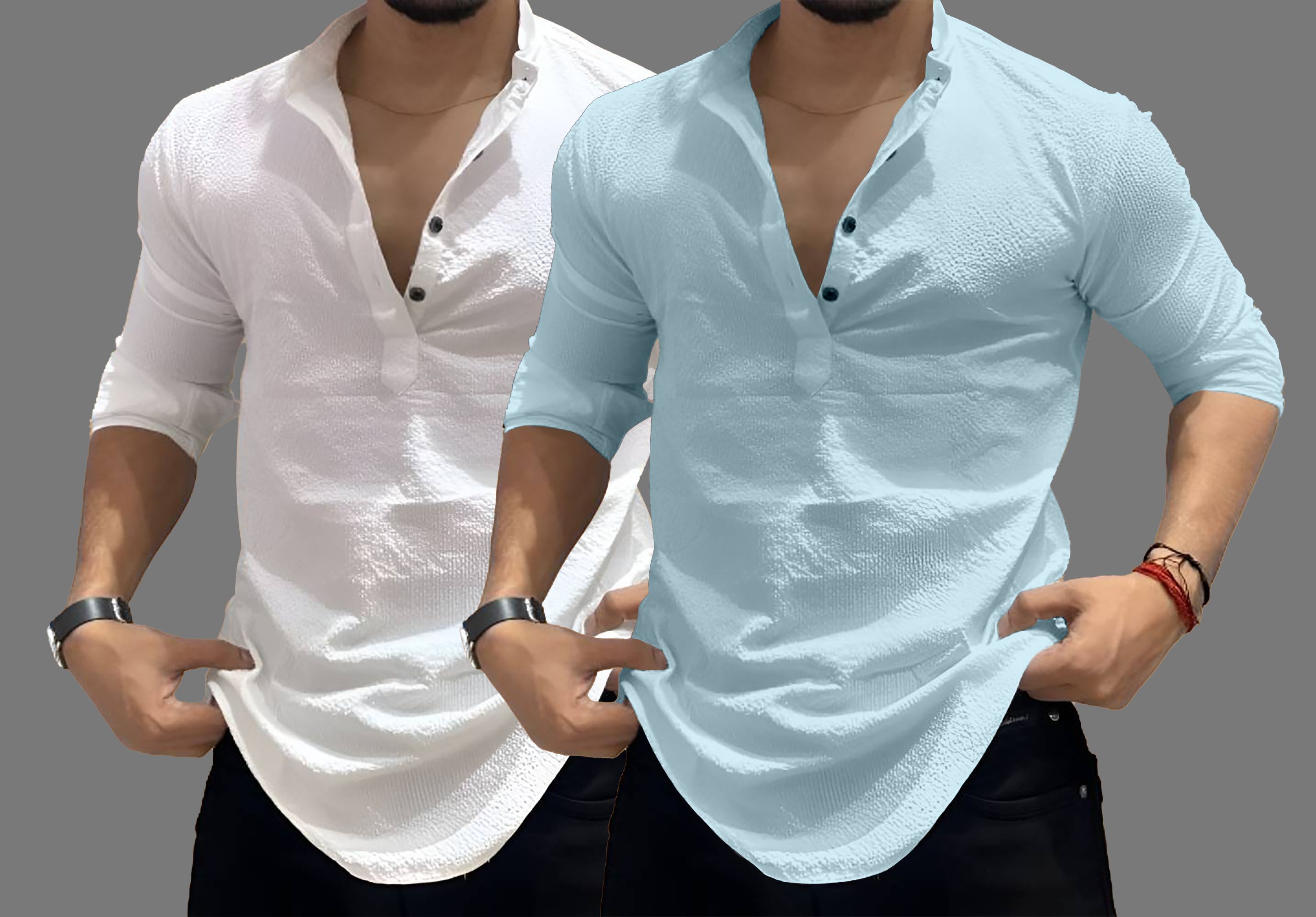 combraided Pack of 2 Men Solid Cotton Blend Straight Kurta-picture-22
