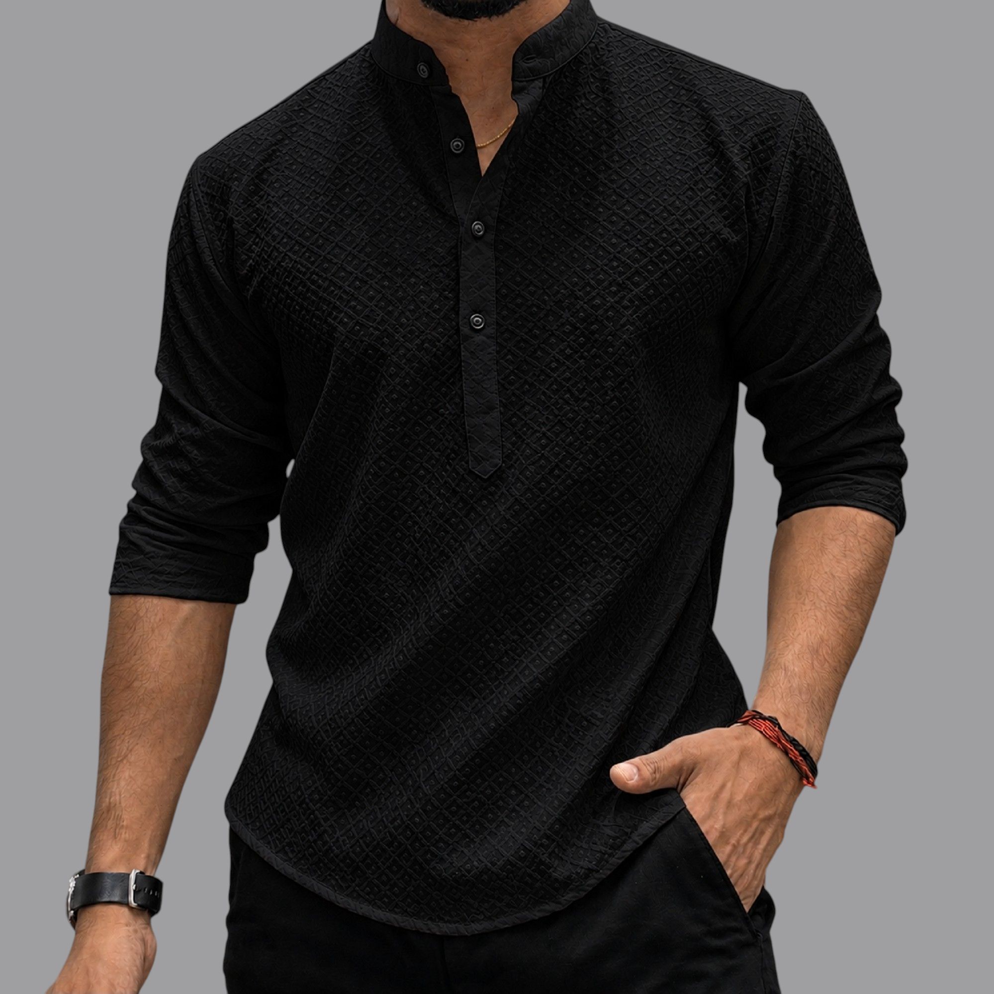 shoolin Self Design Cotton Blend Straight Kurta for Men-picture-10