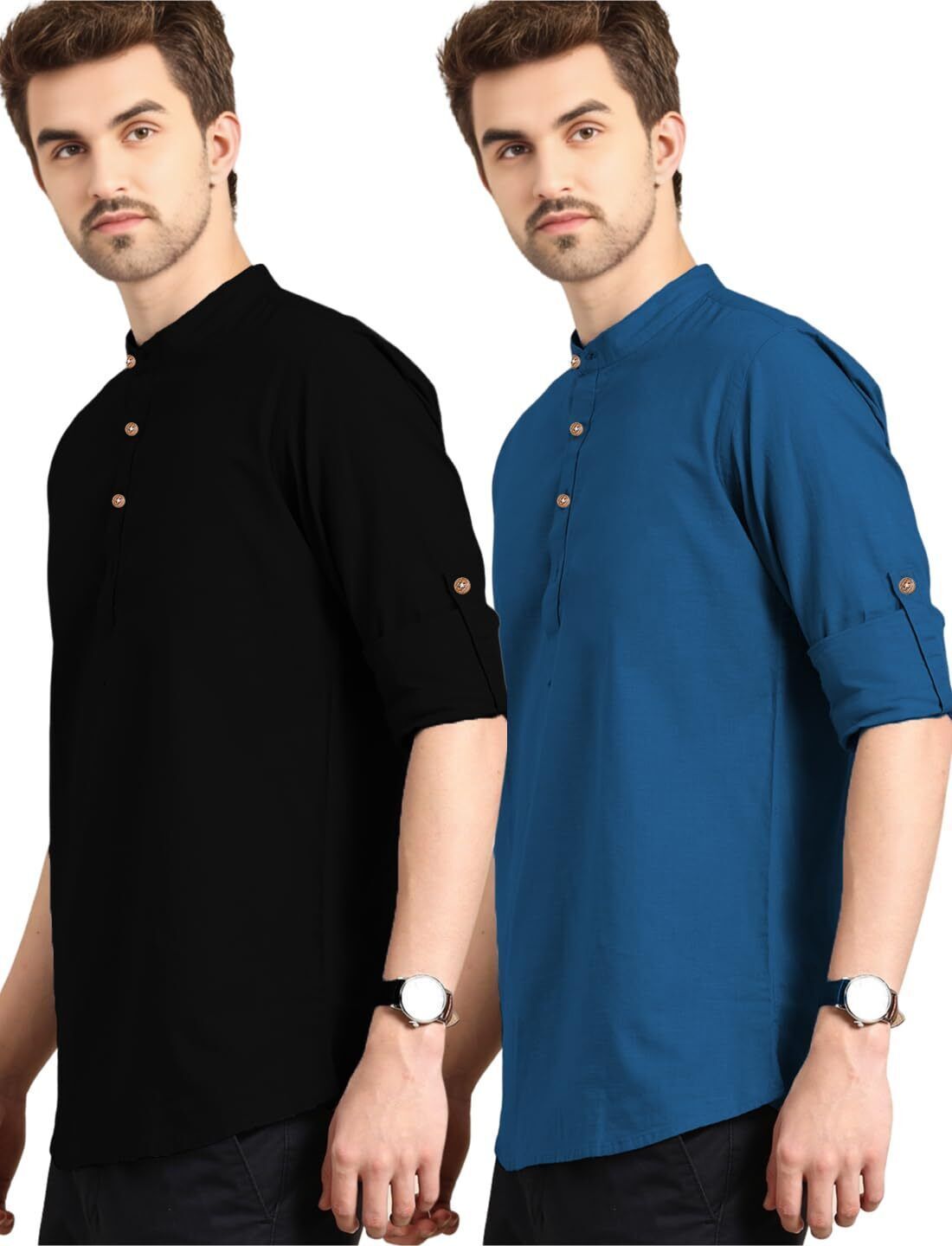 amritenterprise Pack of 2 Solid Pure Cotton Straight Kurta for Men-picture-6