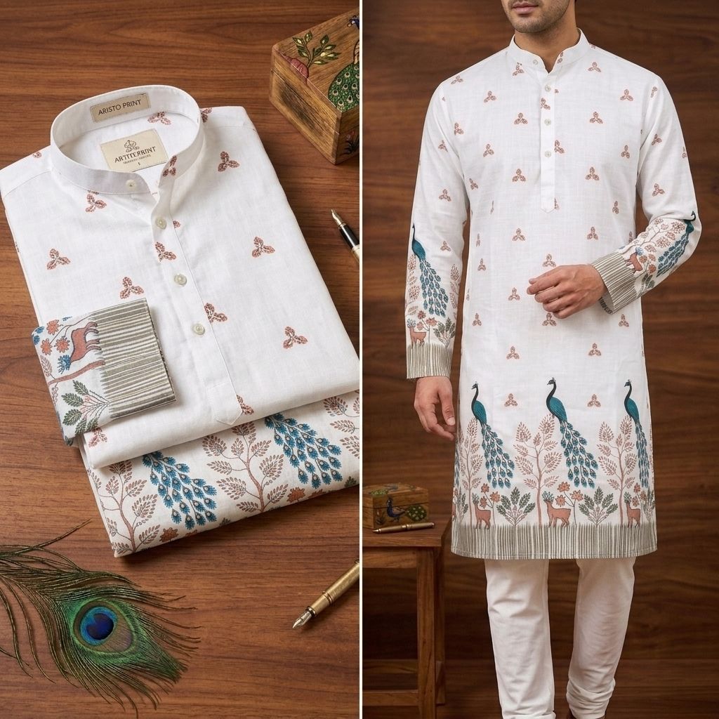 stylevault Printed Cotton Blend Straight Kurta for Men-picture-21