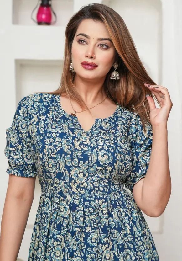 Women Empire Waist Blue Maxi/Full Length Dress-image-3