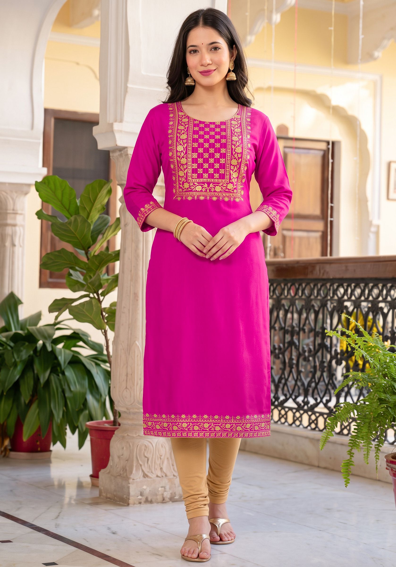 Embroidered Viscose Rayon High Low Kurta for Women-image-35