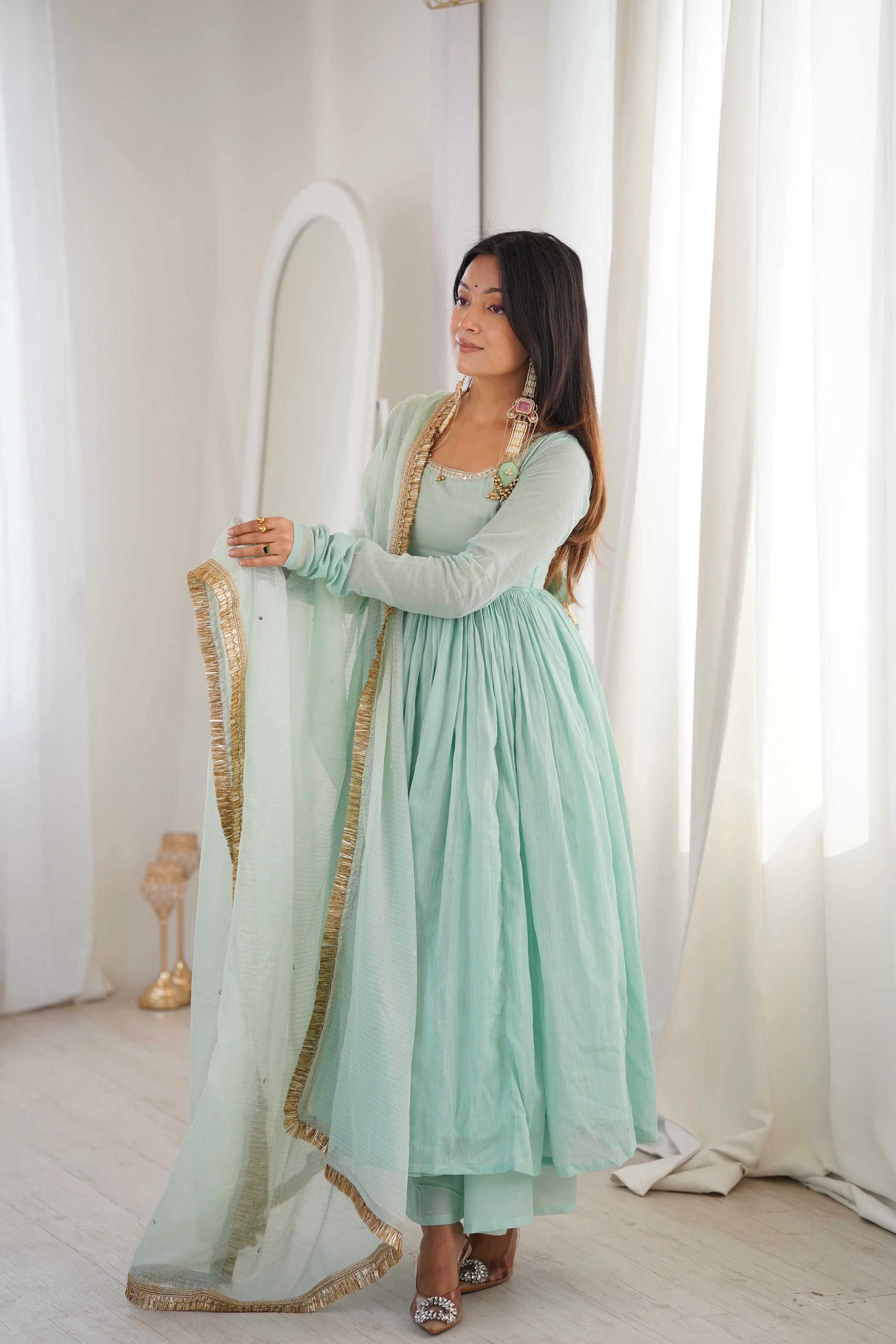 sajavat Solid, Embellished Georgette Anarkali Kurta for Women With Attached Dupatta-picture-27