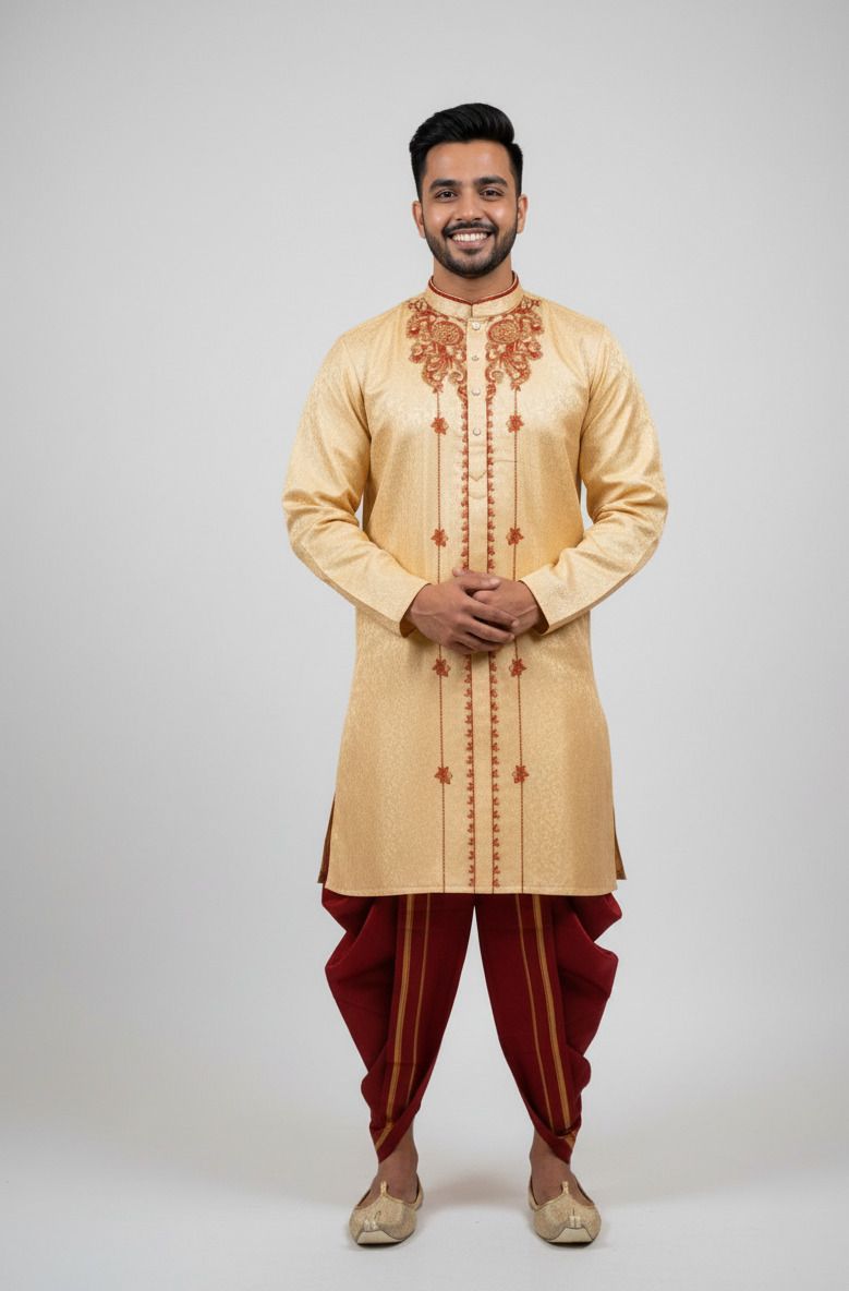 Men Embroidered, Self Design Art Silk Straight Kurta-image-44