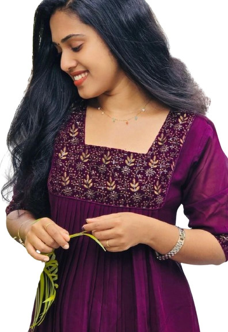 madhav creation Women Embroidered Georgette Anarkali Kurta-picture-25