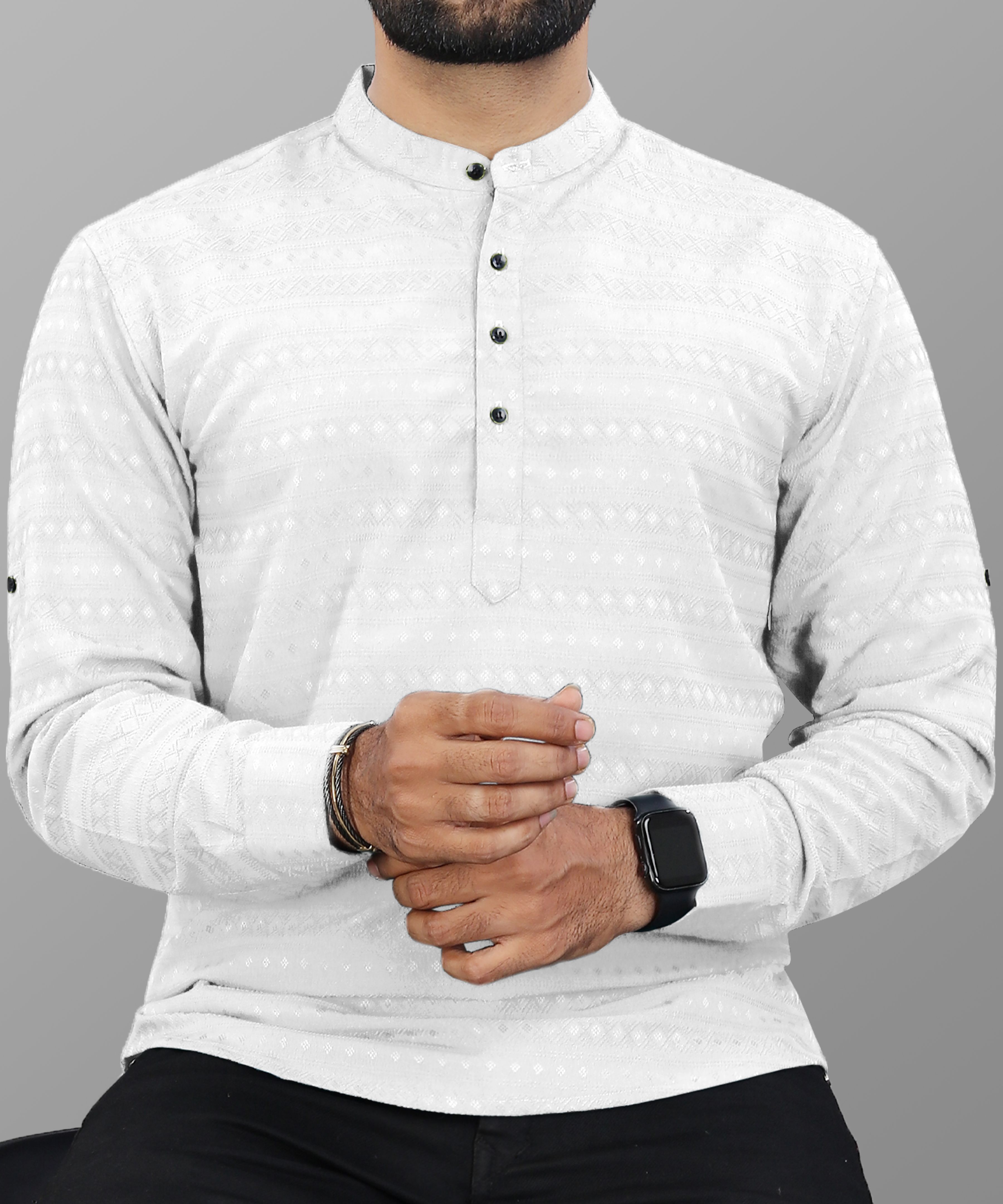 Men Striped Art Silk Straight Kurta