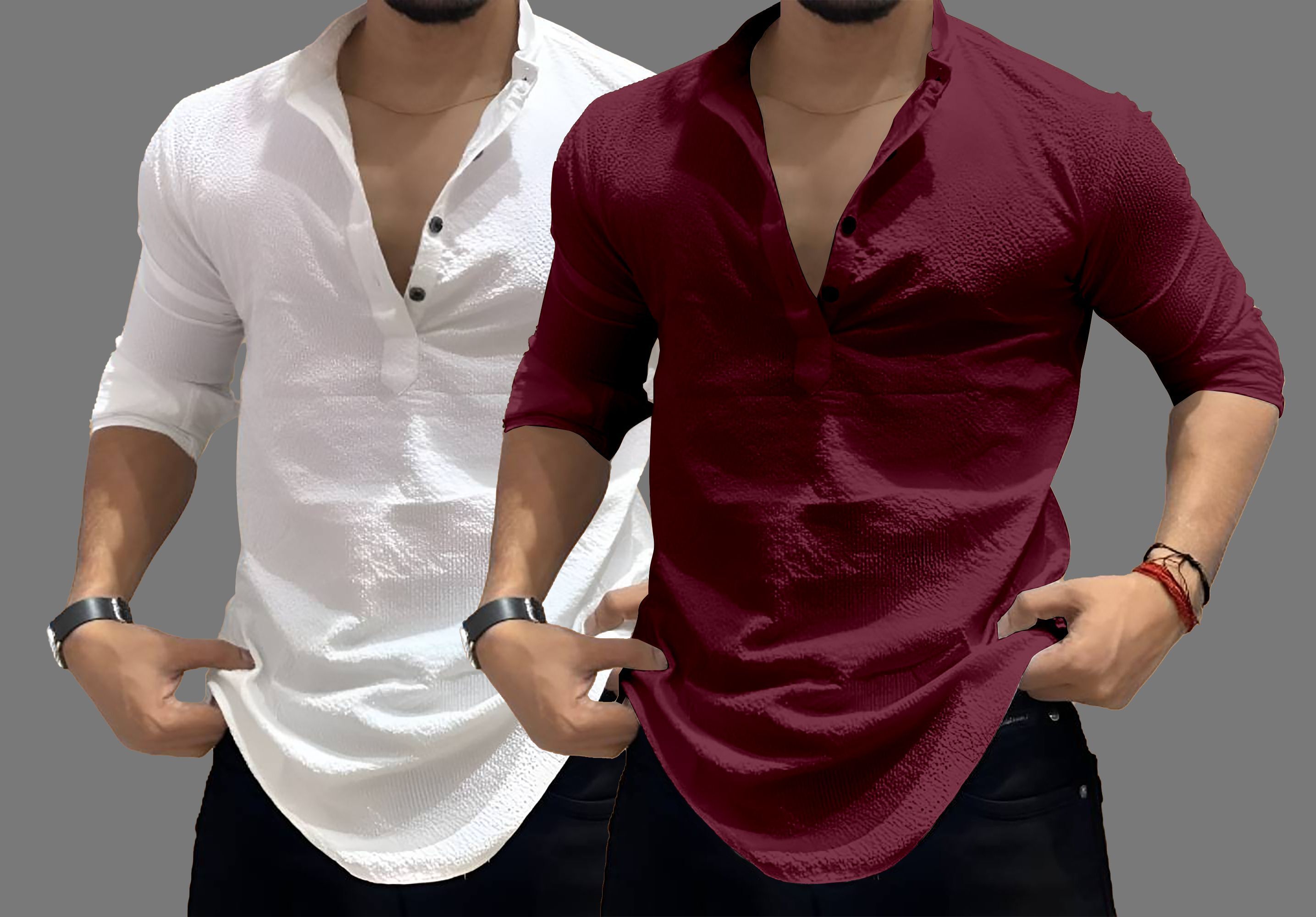 combraided Pack of 2 Men Solid Cotton Blend Straight Kurta-picture-16