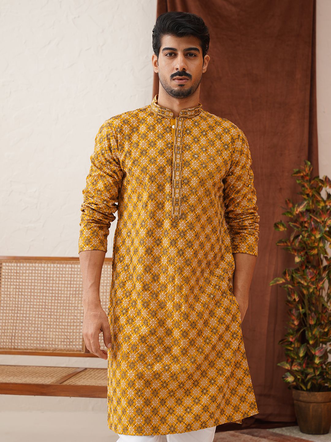 jompers Men Embroidered Viscose Rayon Straight Kurta-picture-14