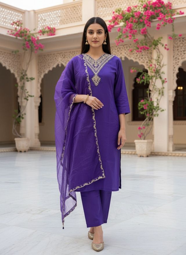 Pack of 3 Solid, Embroidered, Embellished Rayon Slub A-line Kurta for Women With Attached Dupatta-image-45