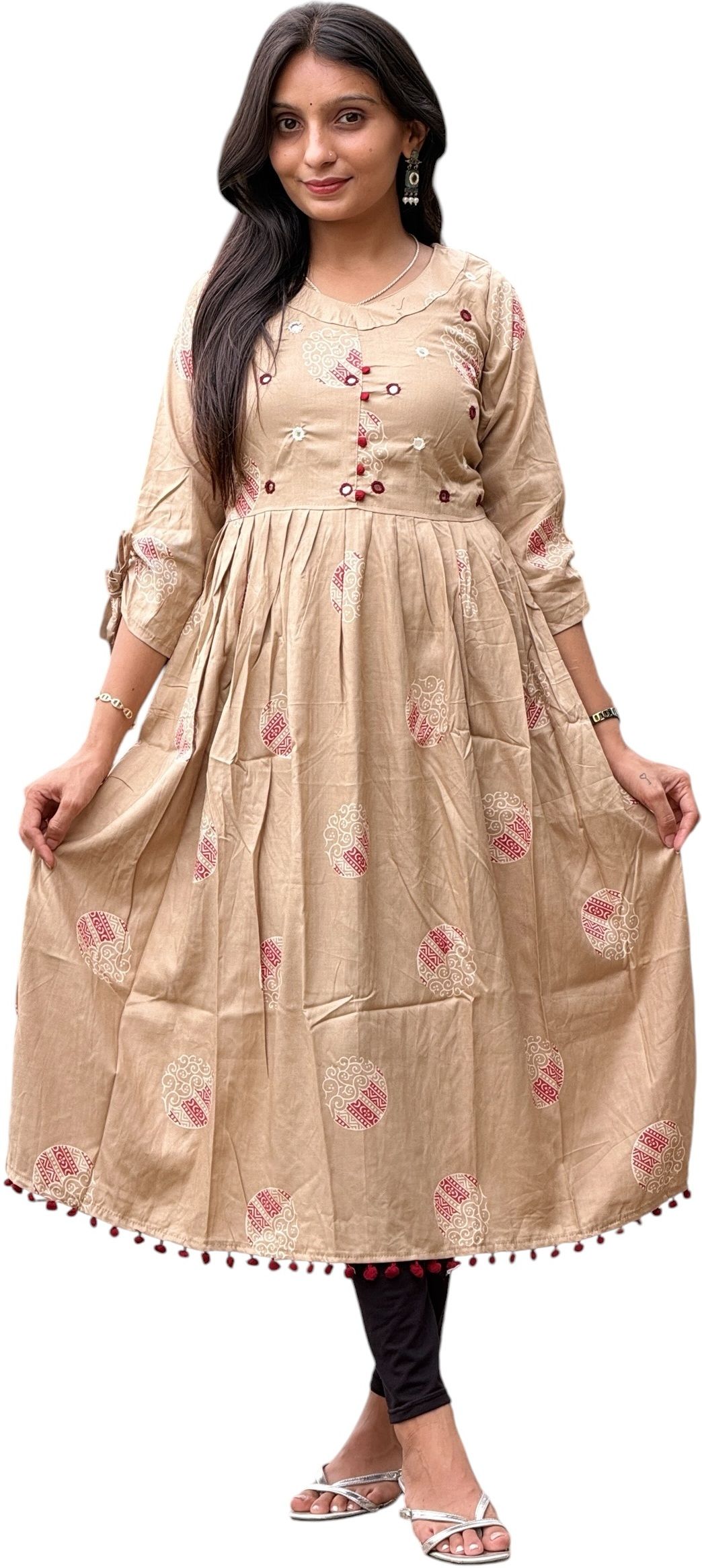 tavan Printed, Paisley, Embroidered Cotton Rayon Anarkali Kurta for Women-picture-37
