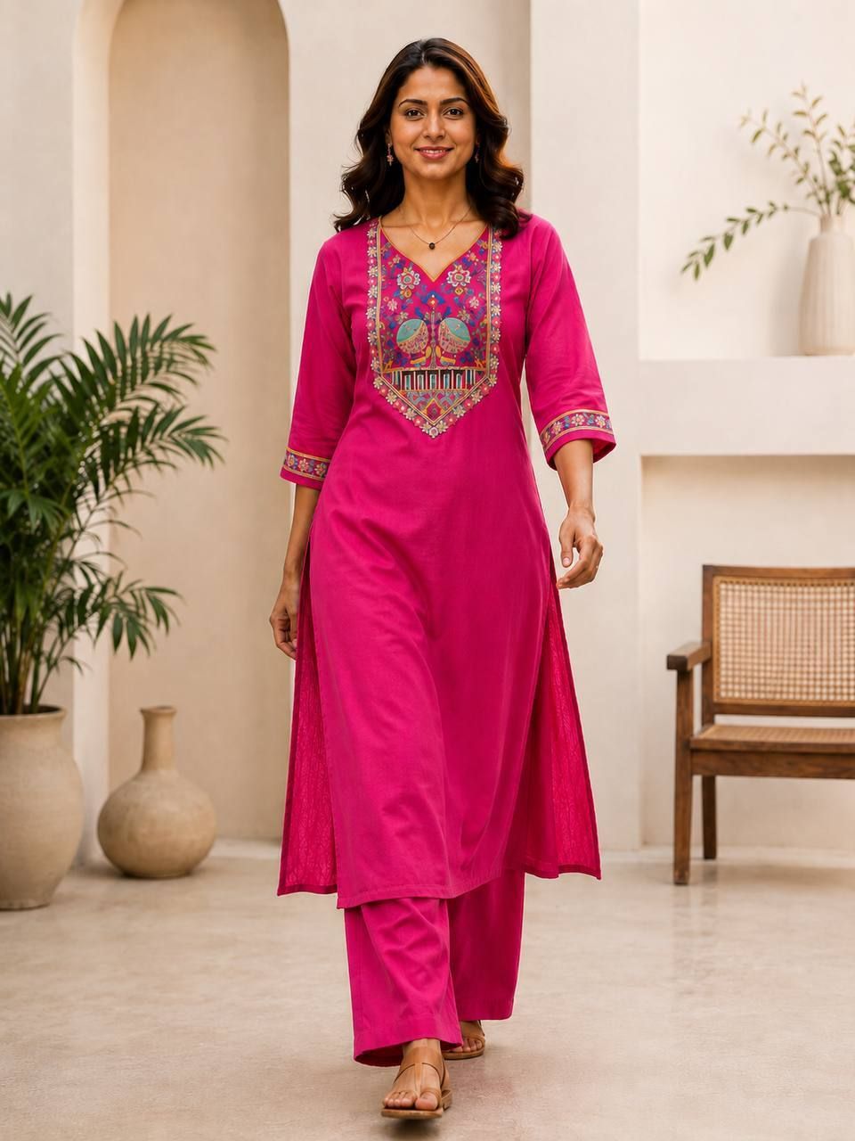 shreeji enterprise Embroidered Cotton Blend Straight Kurta for Women-picture-16