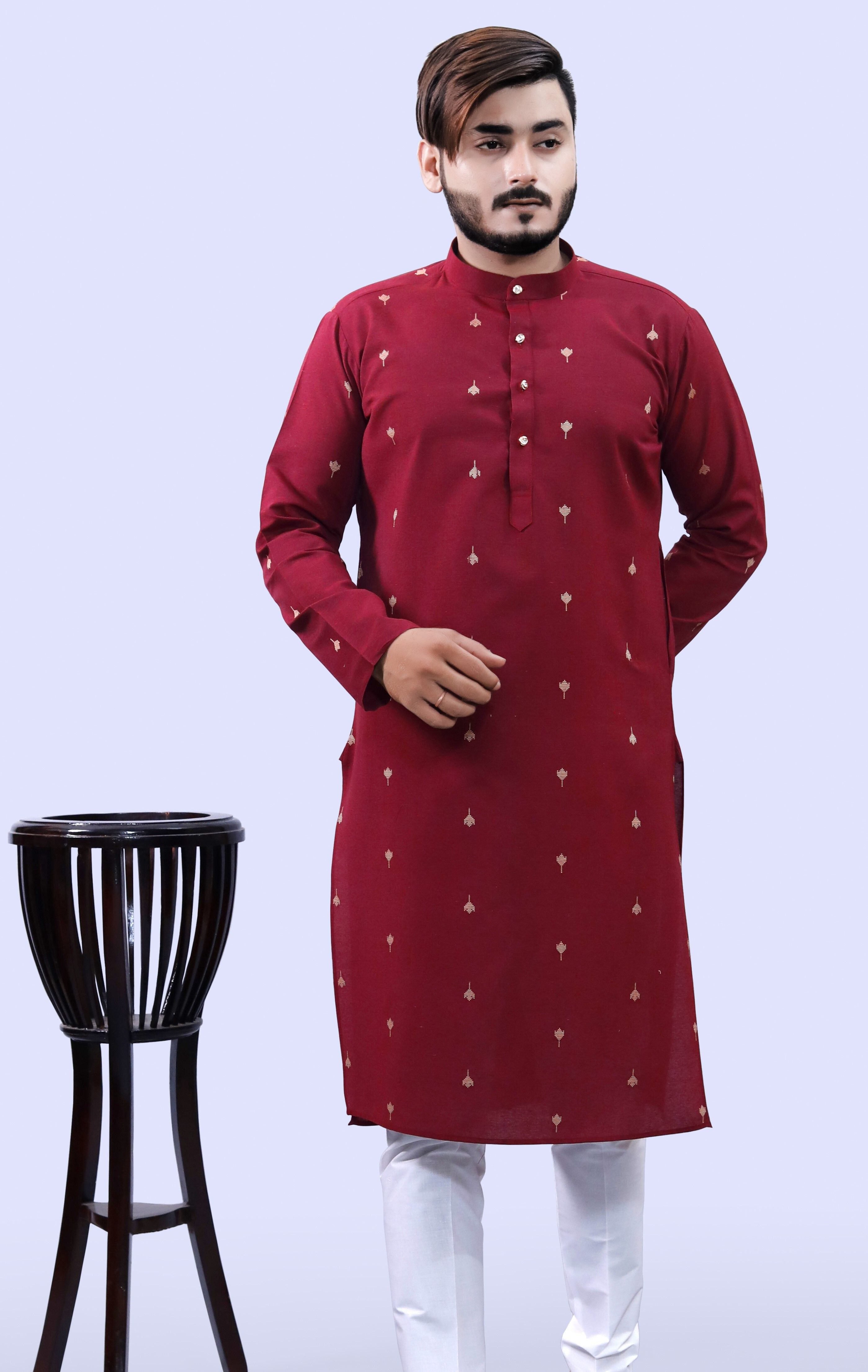 Men Woven Design Cotton Blend Straight Kurta-image-3