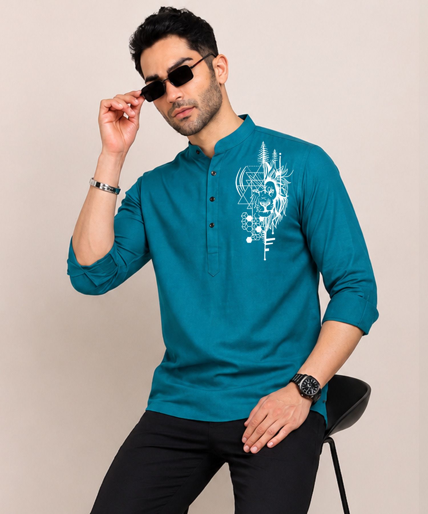 ninestripe Printed Cotton Blend Straight Kurta for Men-picture-44