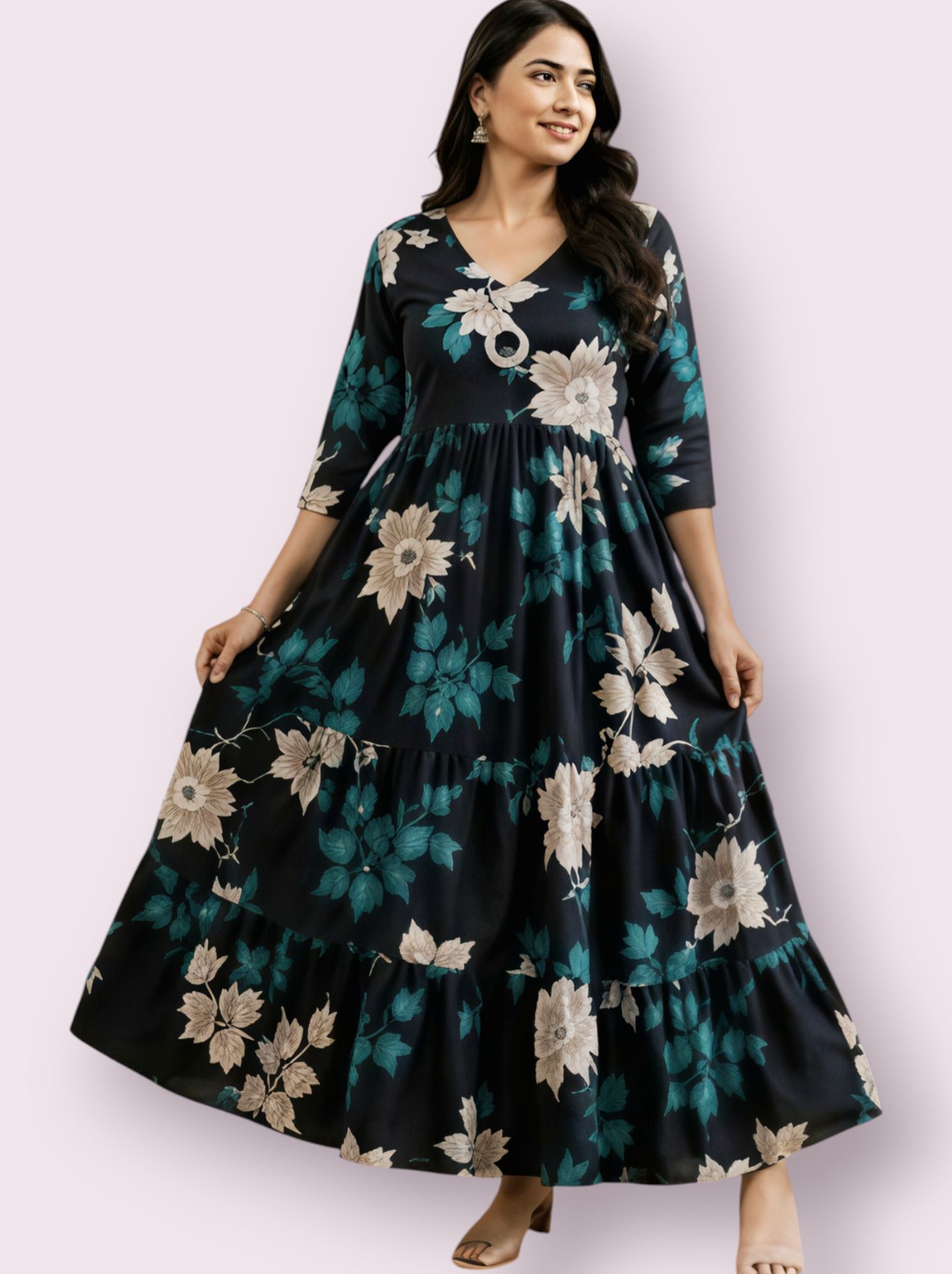 Floral Print Cotton Blend Anarkali Kurta for Women-image-41