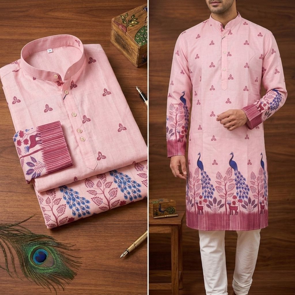 stylevault Printed Cotton Blend Straight Kurta for Men-picture-30